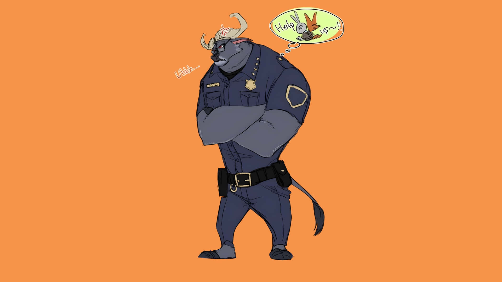 Chief Bogo, blue uniform, orange background, Full HD Desktop Wallpaper