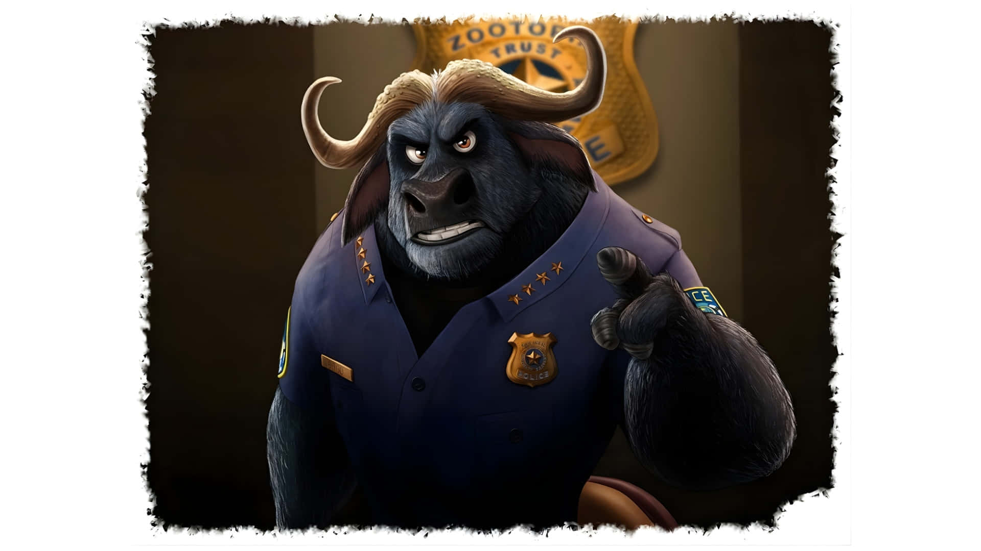 Chief Bogo, animated buffalo, blue uniform, Full HD Desktop Wallpaper