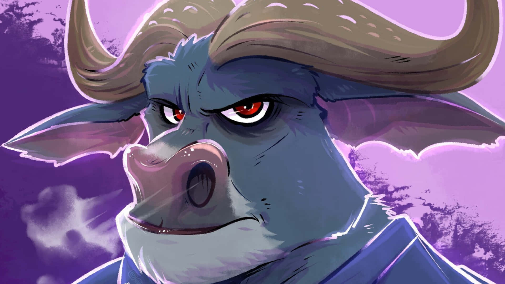 Chief Bogo, blue bull, glowing red eyes, Full HD Desktop Wallpaper