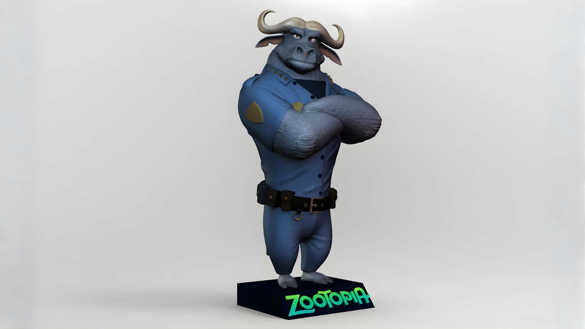 Chief Bogo, blue buffalo police officer, black base, Full HD Desktop Wallpaper