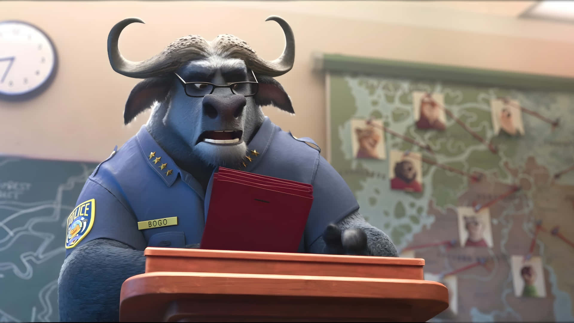 Chief Bogo, blue uniform, wooden podium, Full HD Desktop Wallpaper