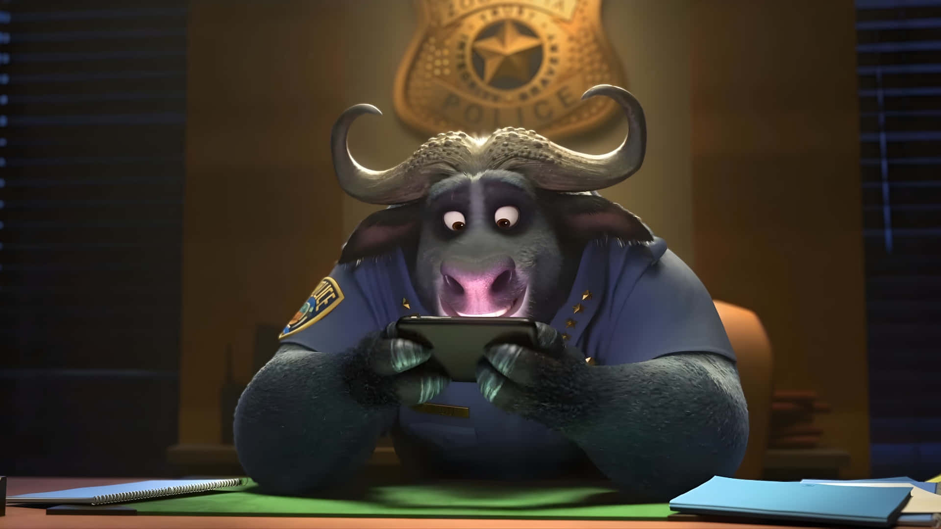 Chief Bogo, blue buffalo police officer, large horns, Full HD Desktop Wallpaper