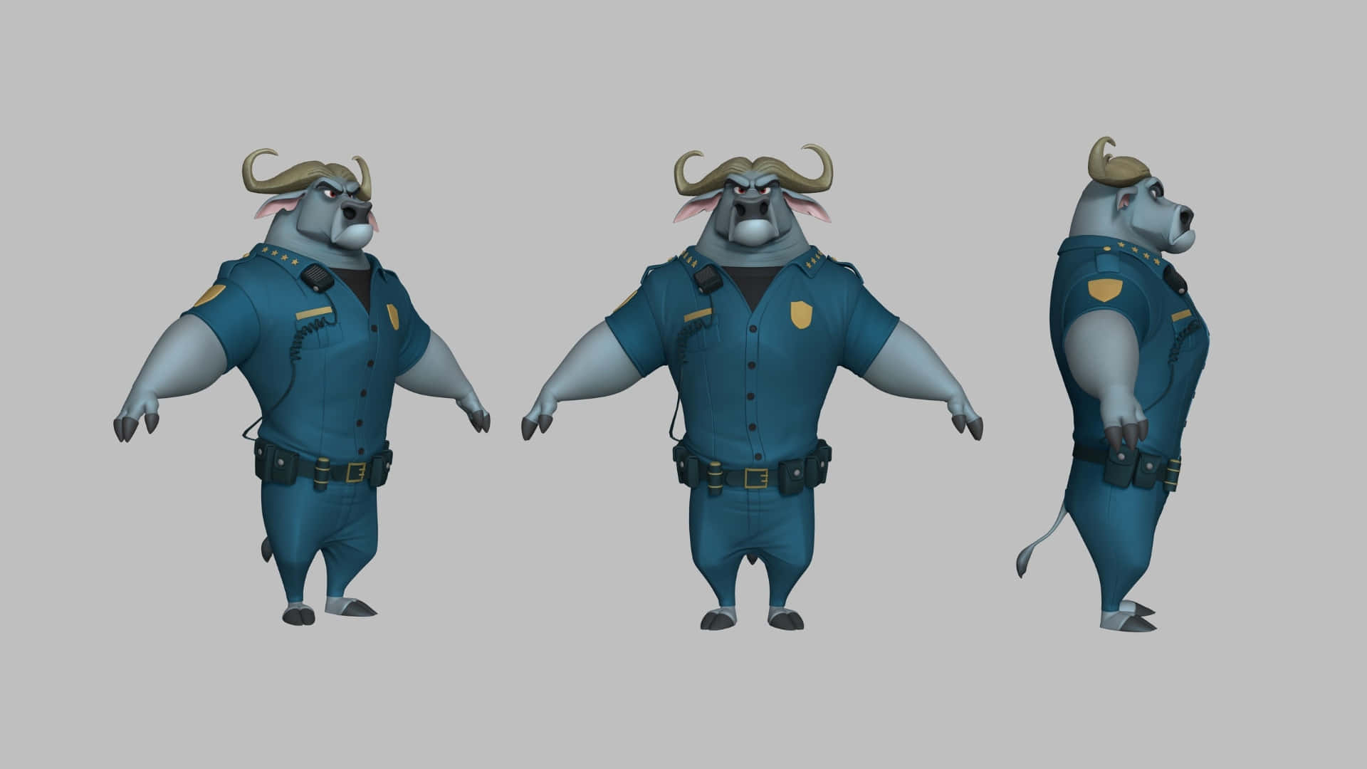 Chief Bogo, cartoon bull police officer, blue uniform, Full HD Desktop Wallpaper