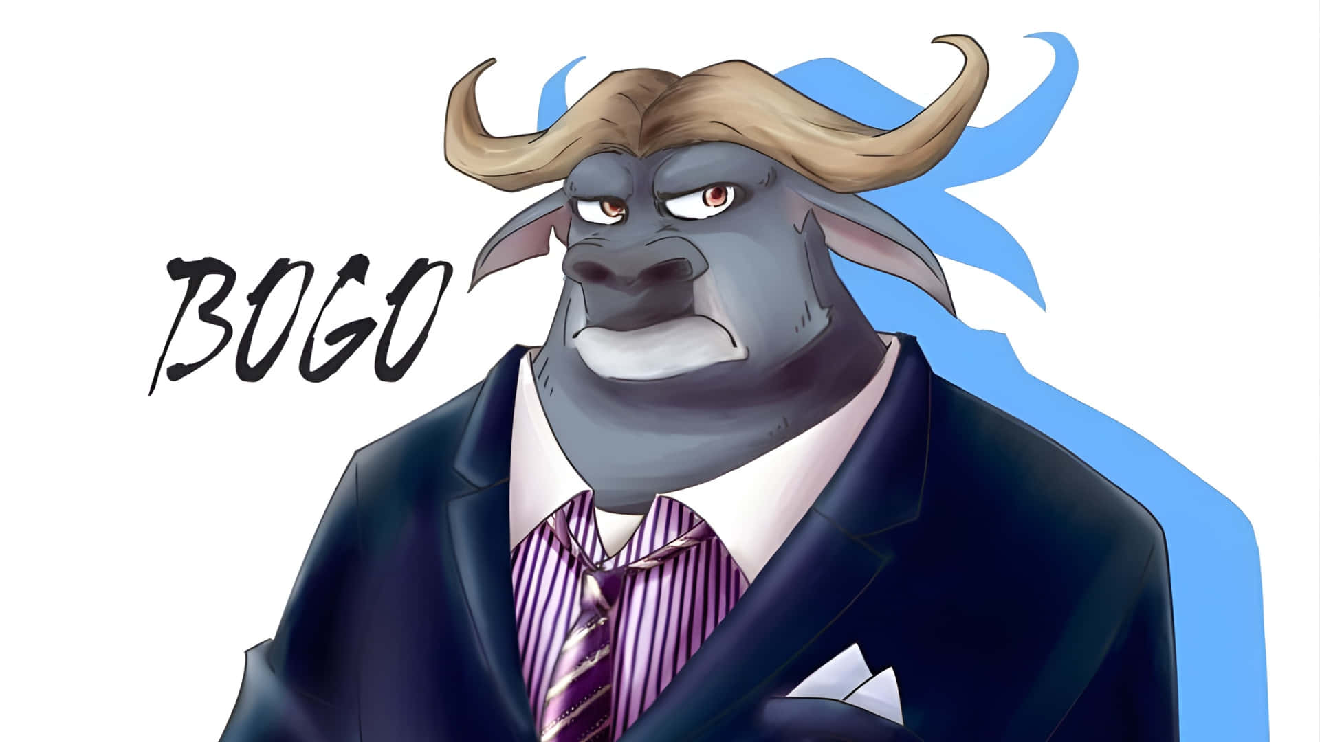 Chief Bogo, gray bull, curved horns, Full HD Desktop Wallpaper