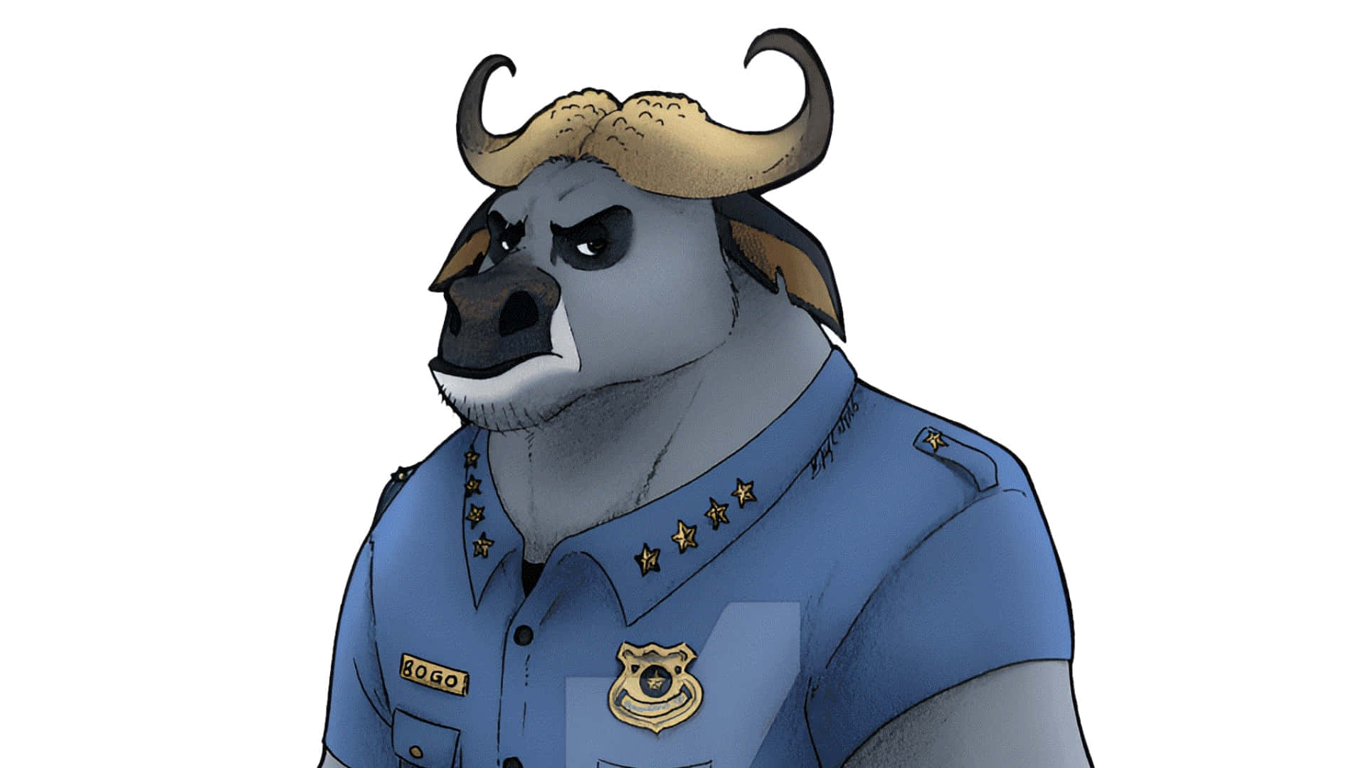 Chief Bogo, cartoon bull police officer, blue uniform, Full HD Desktop Wallpaper