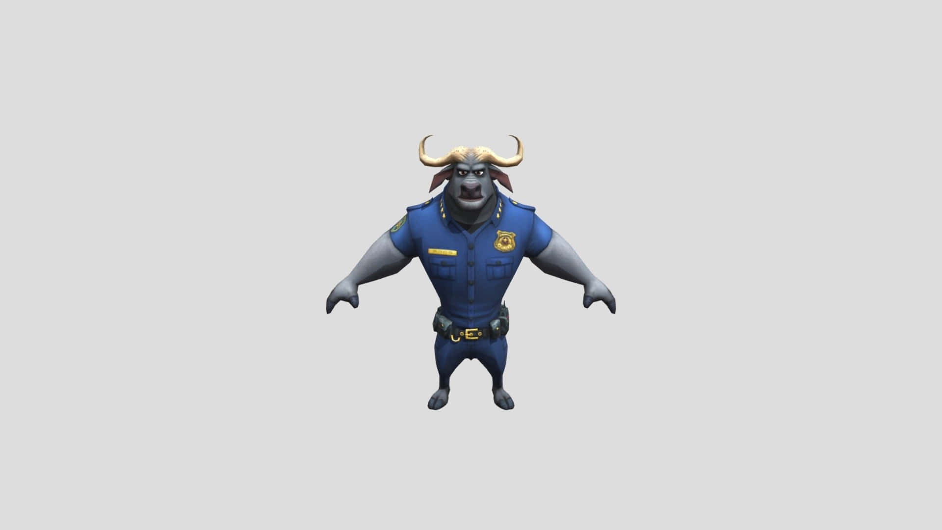 Chief Bogo, blue police uniform, cartoon bull, Full HD Desktop Wallpaper
