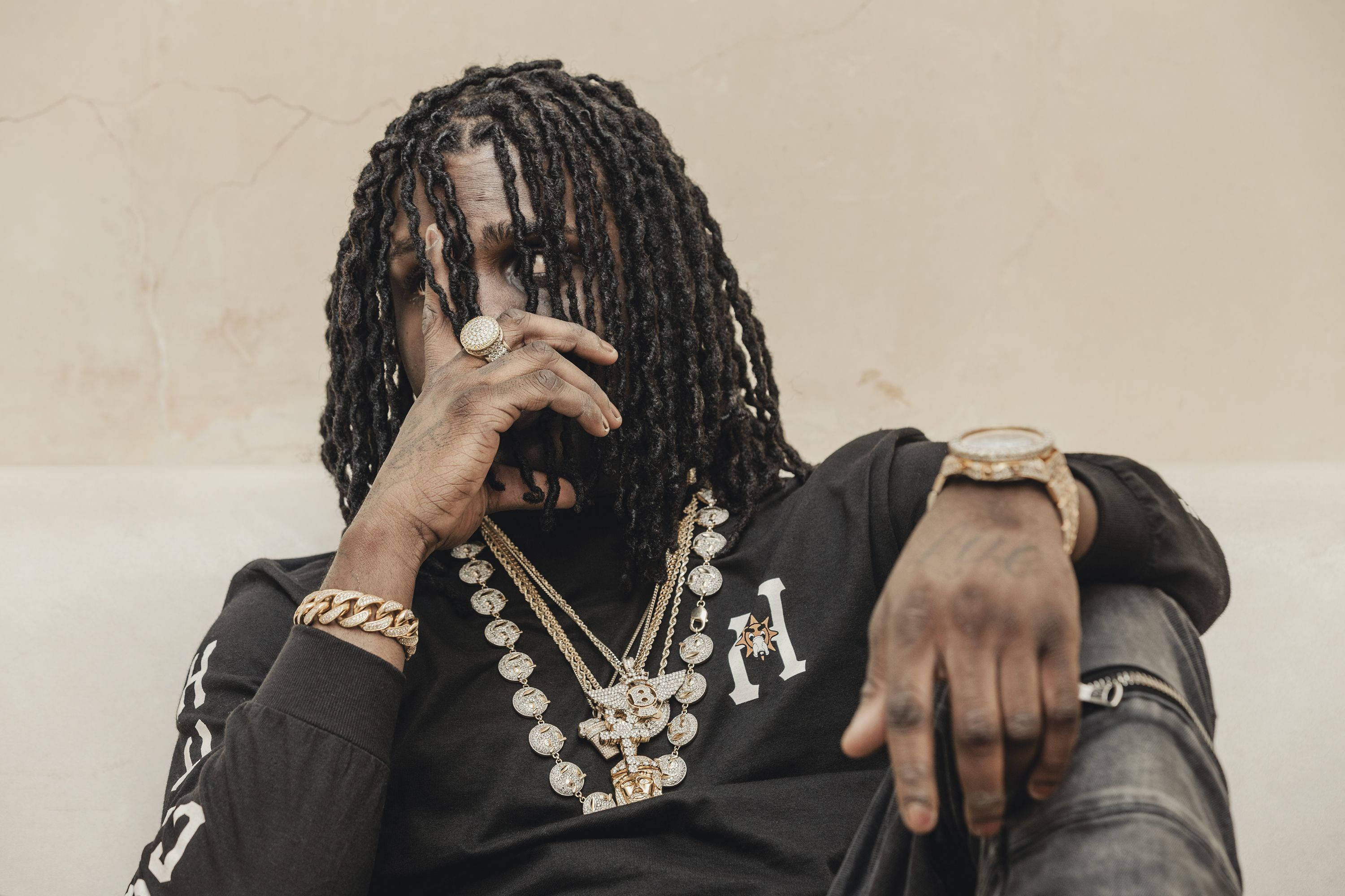 Chief Keef, dreadlocks, gold jewelry, 2K Desktop Wallpaper