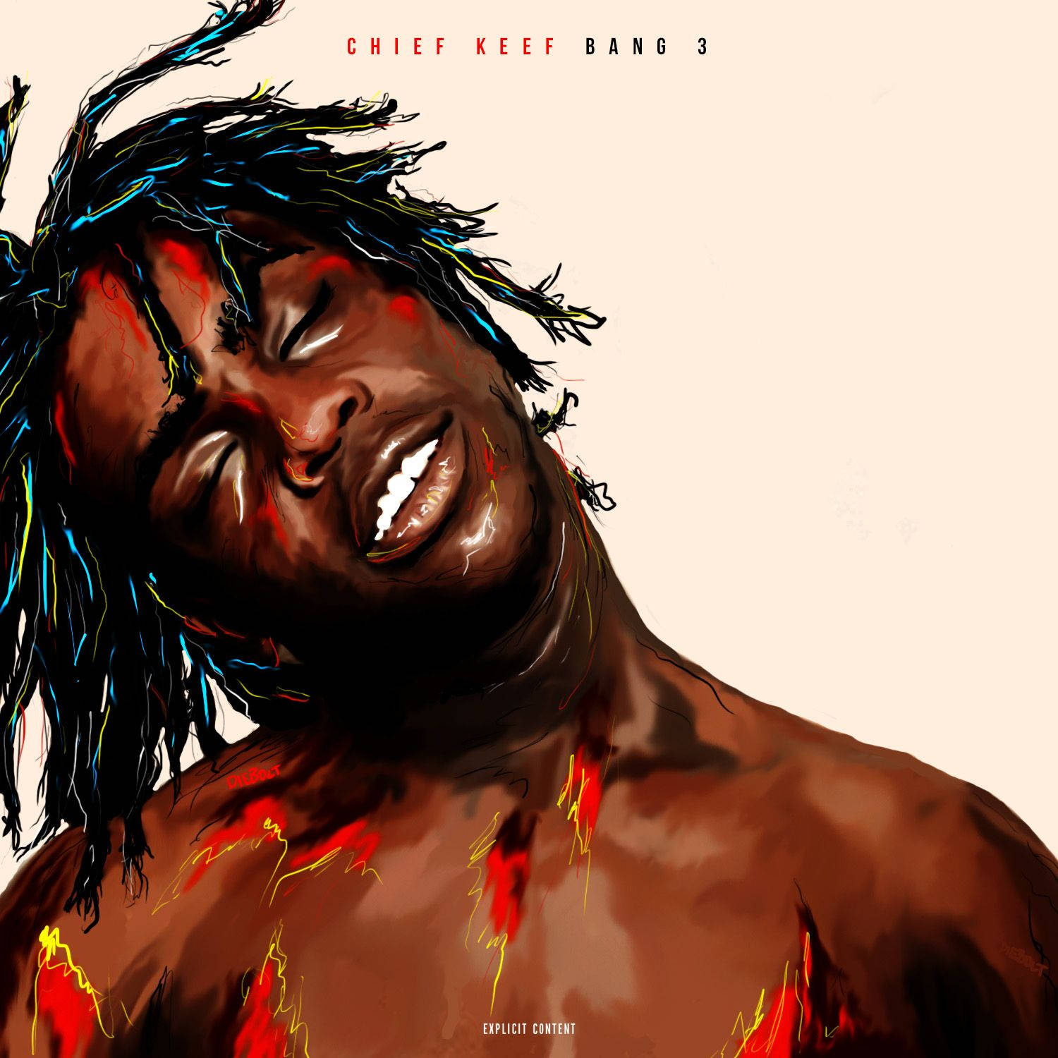 Chief Keef, colorful dreadlocks, fiery red yellow streaks, HD Desktop Wallpaper