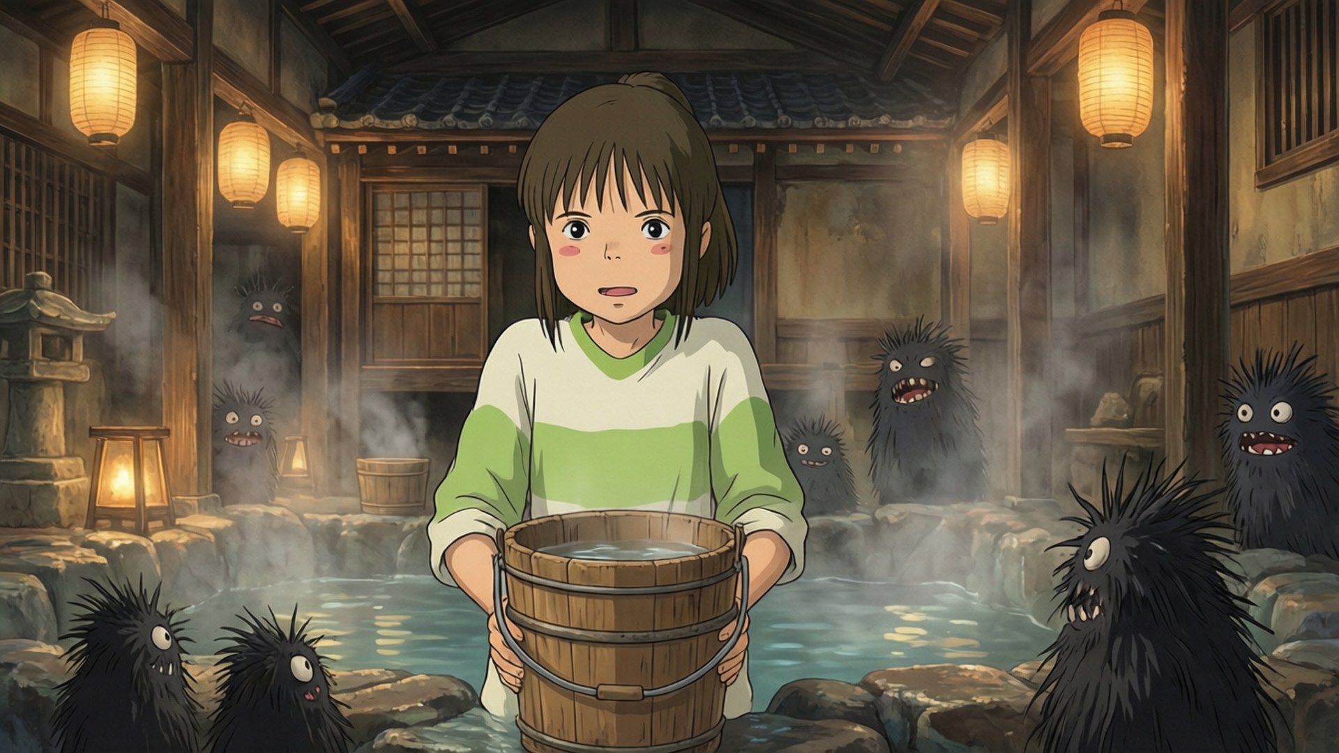 Chihiro Ogino, bathhouse, soot spirits, Full HD Desktop Wallpaper