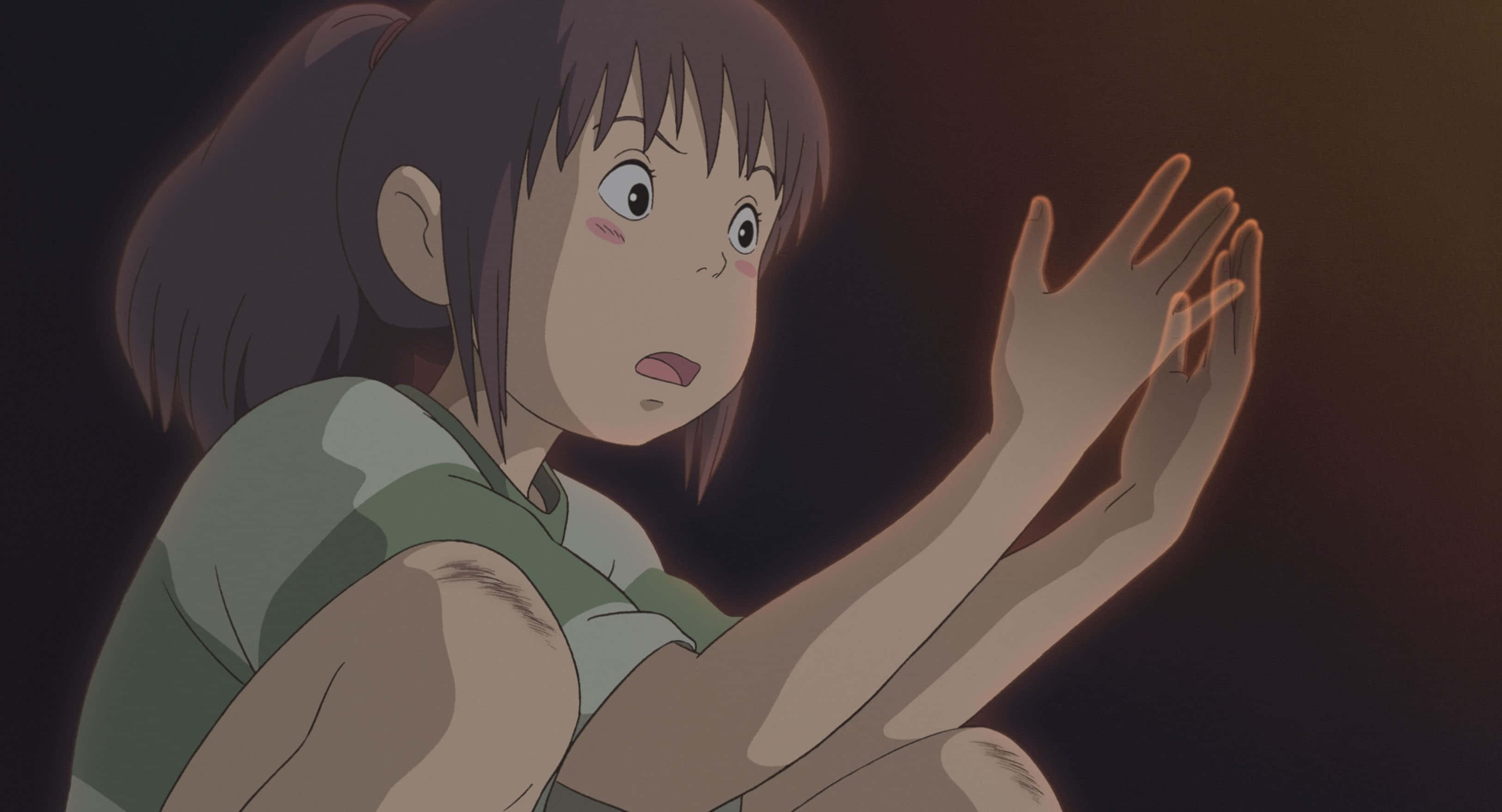 Chihiro Ogino, dark hair, wide eyes, 2K Desktop Wallpaper