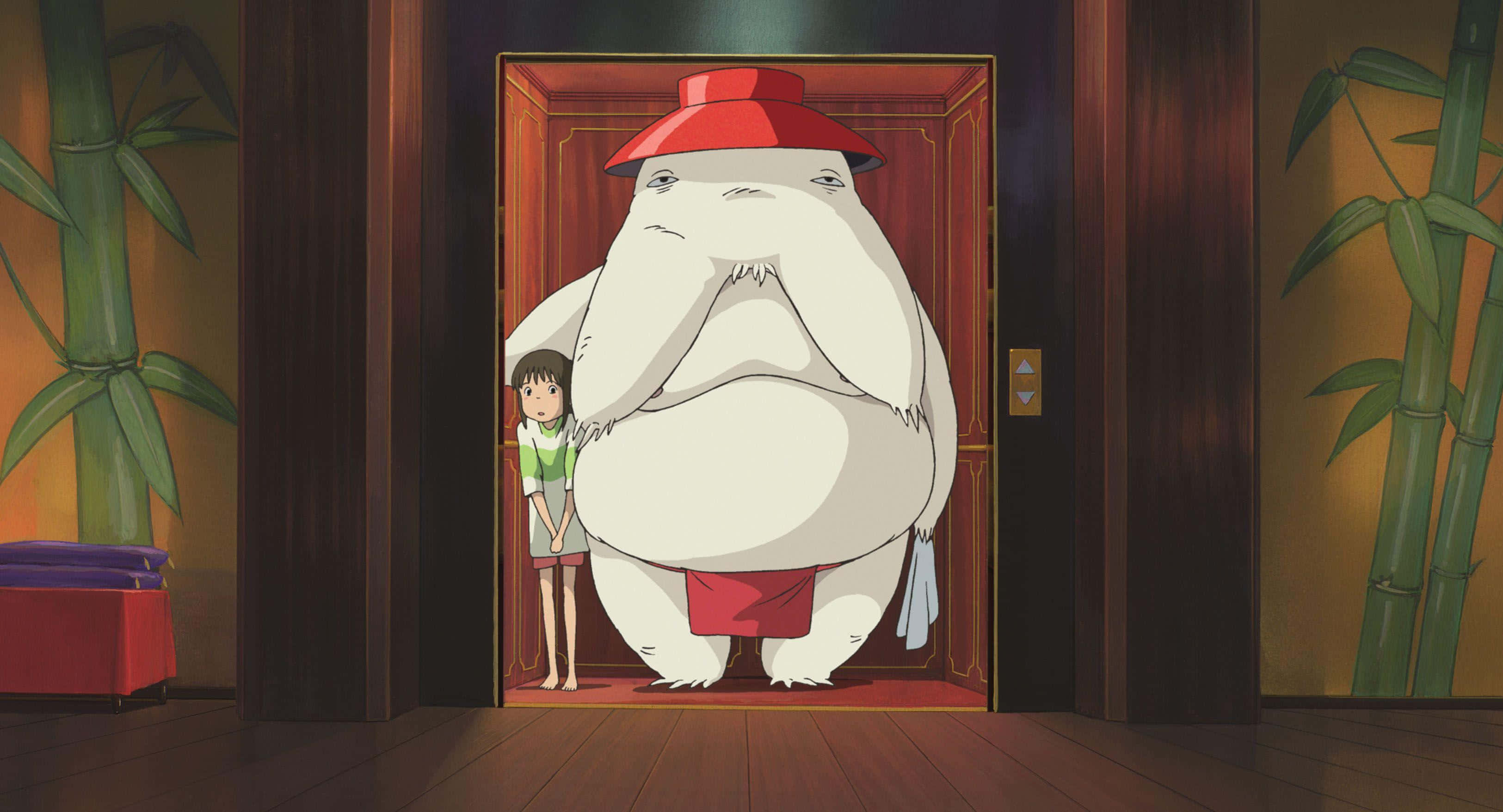 Chihiro Ogino, giant white dragon, red hat, 2K Desktop Wallpaper