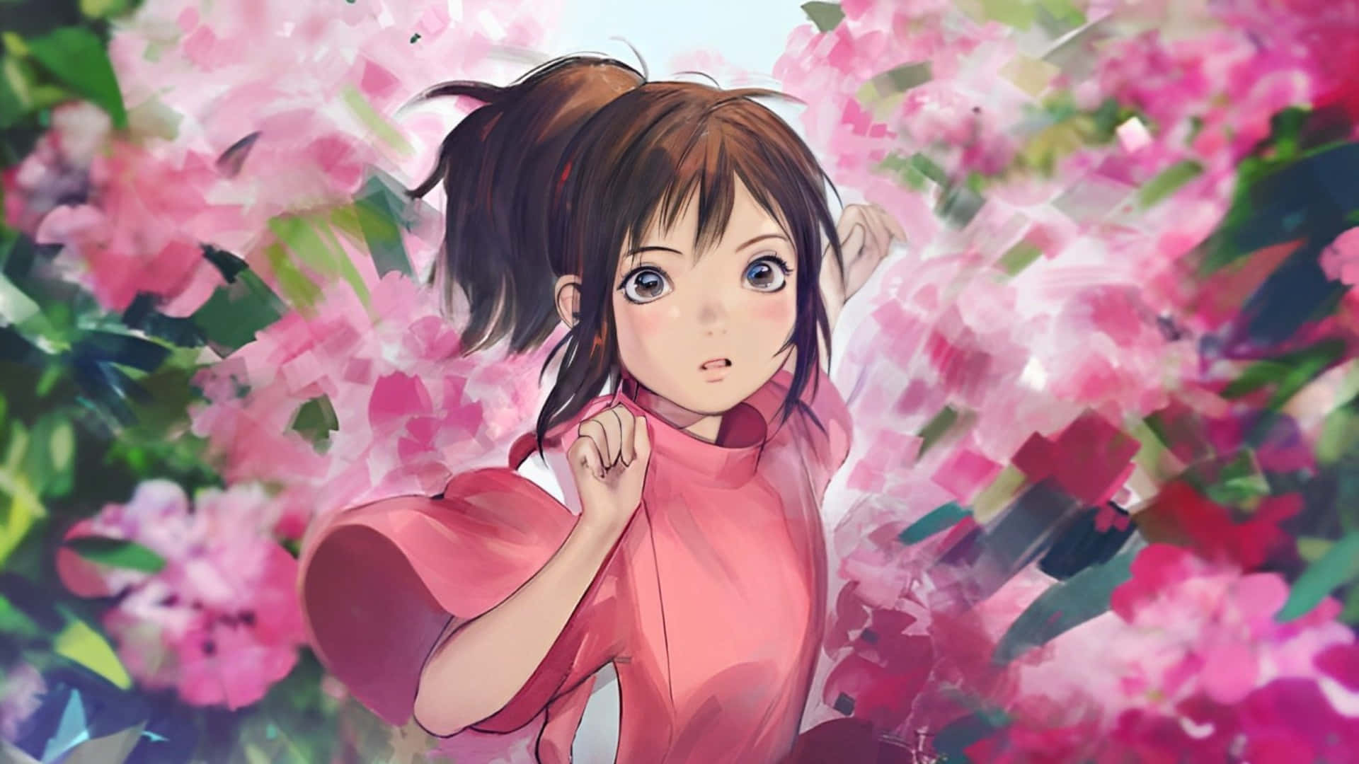 Chihiro Ogino, pink outfit, vibrant field, Full HD Desktop Wallpaper