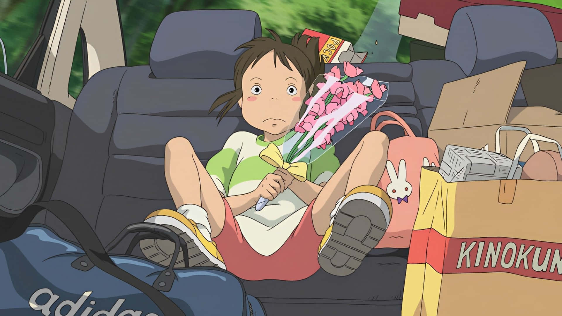 Chihiro Ogino, car, backseat, Full HD Desktop Wallpaper