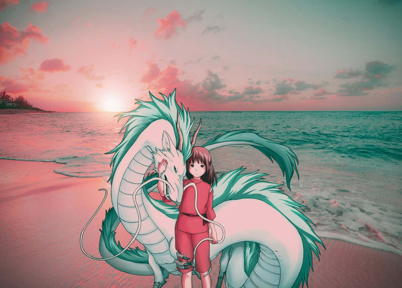 Chihiro Ogino, dragon, sunset, HD Desktop Wallpaper