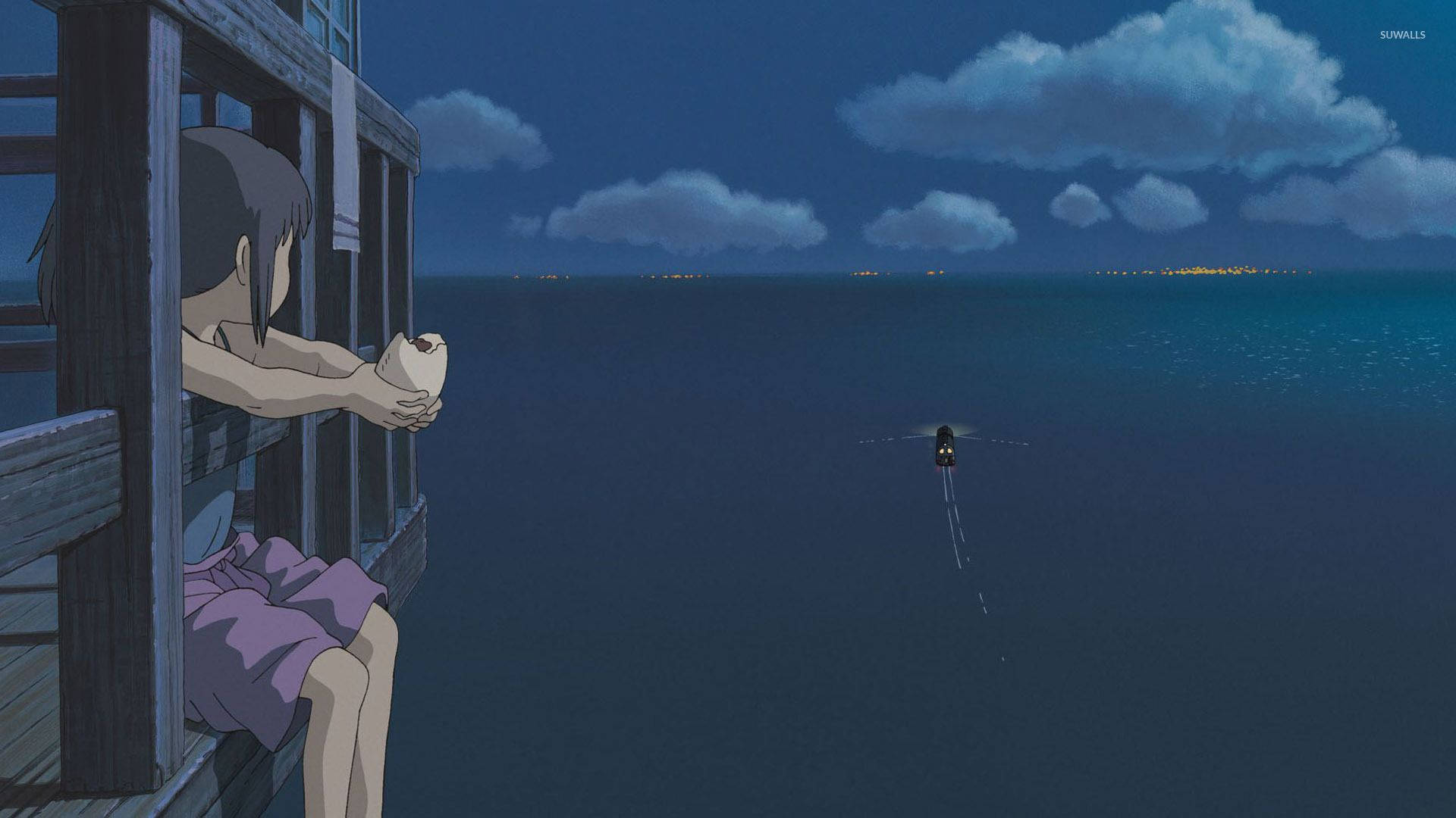 Chihiro Ogino, dusk, wooden pier, Full HD Desktop Wallpaper