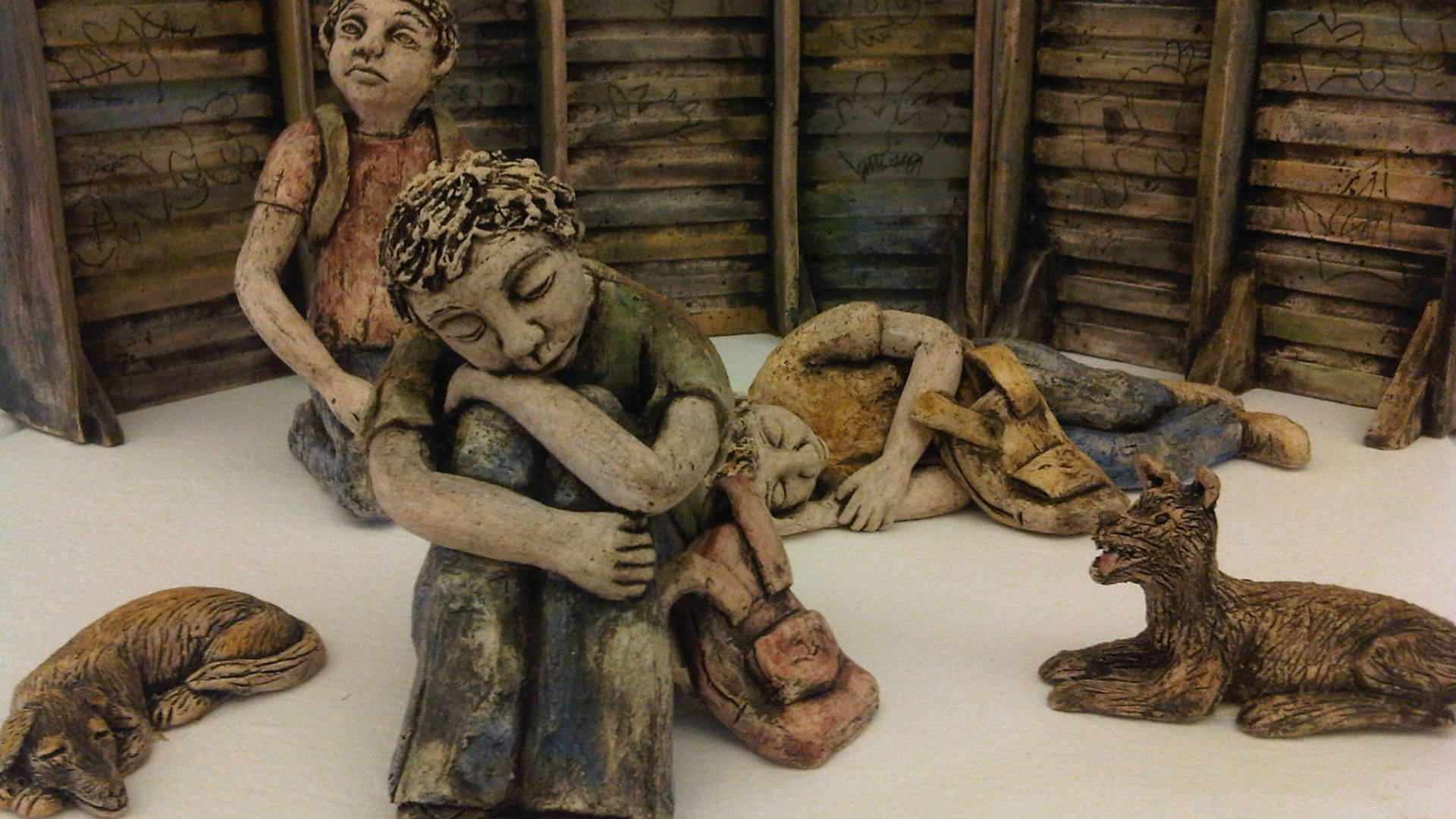 statues of children, children, animals, Full HD Desktop Wallpaper