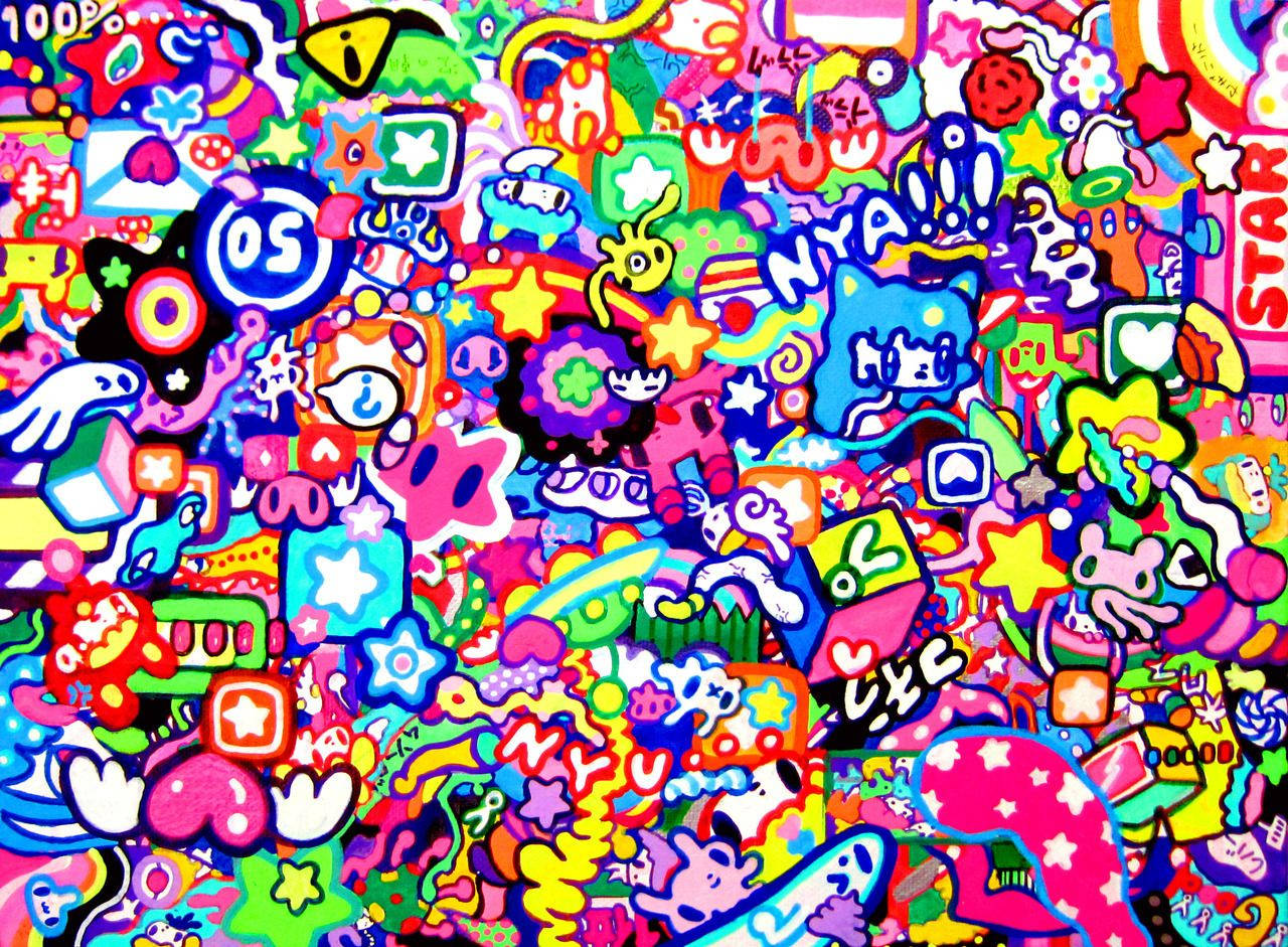 kidcore, neon stickers, cartoon icons, HD Desktop Wallpaper