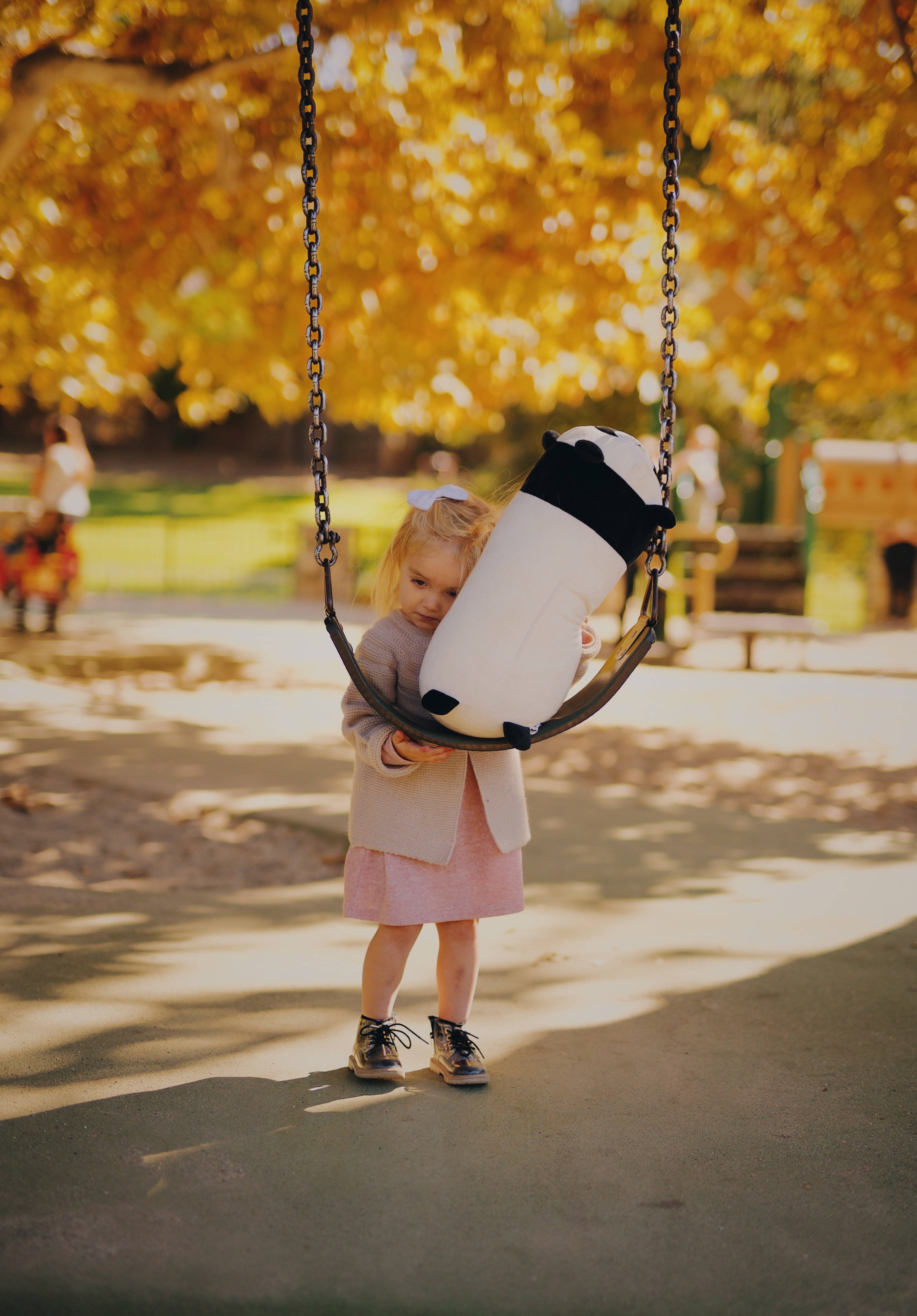 girl child, pink dress, swing, 4K Phone Wallpaper
