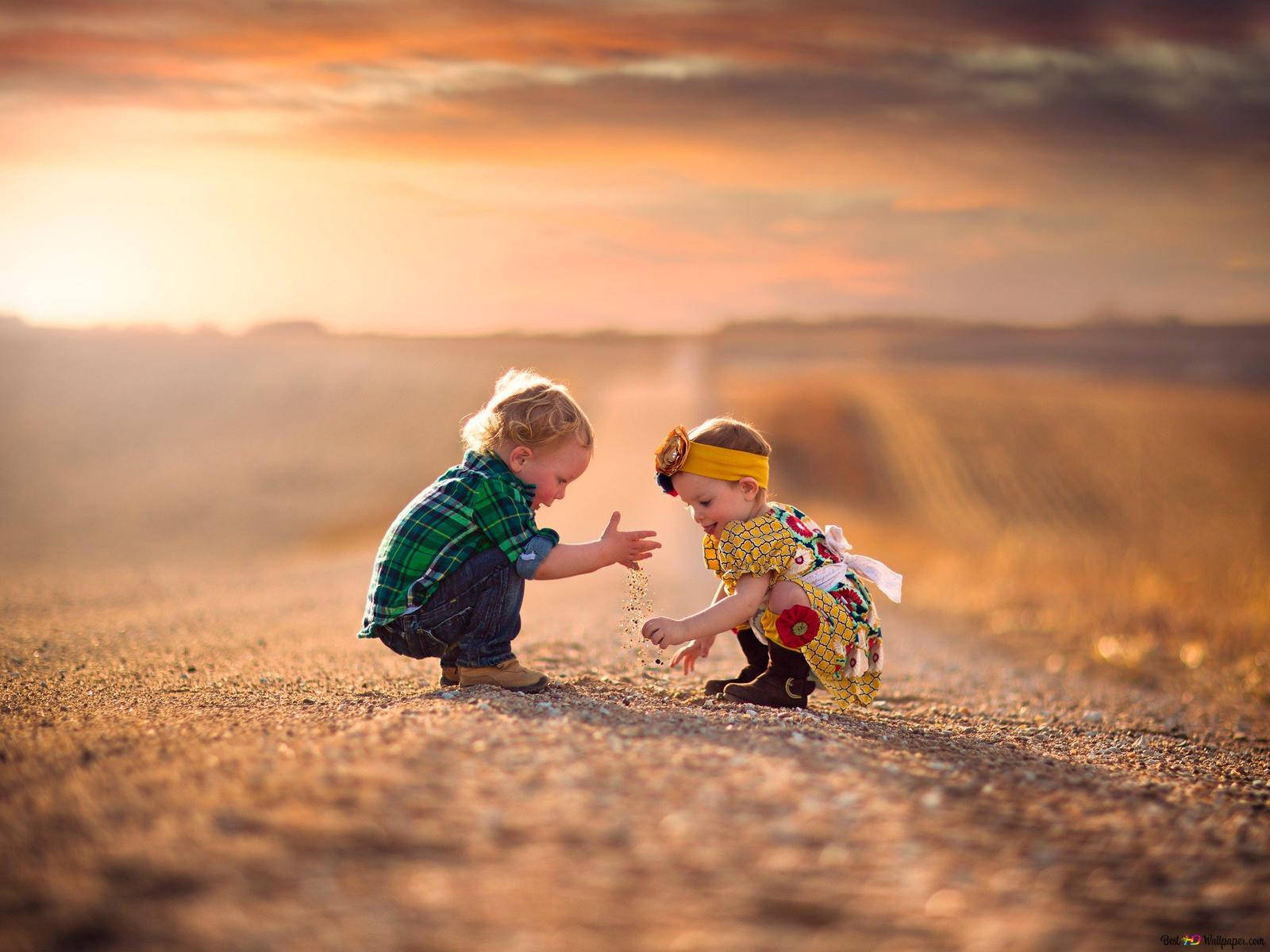 toddler, dirt road, sunset, HD Desktop Wallpaper