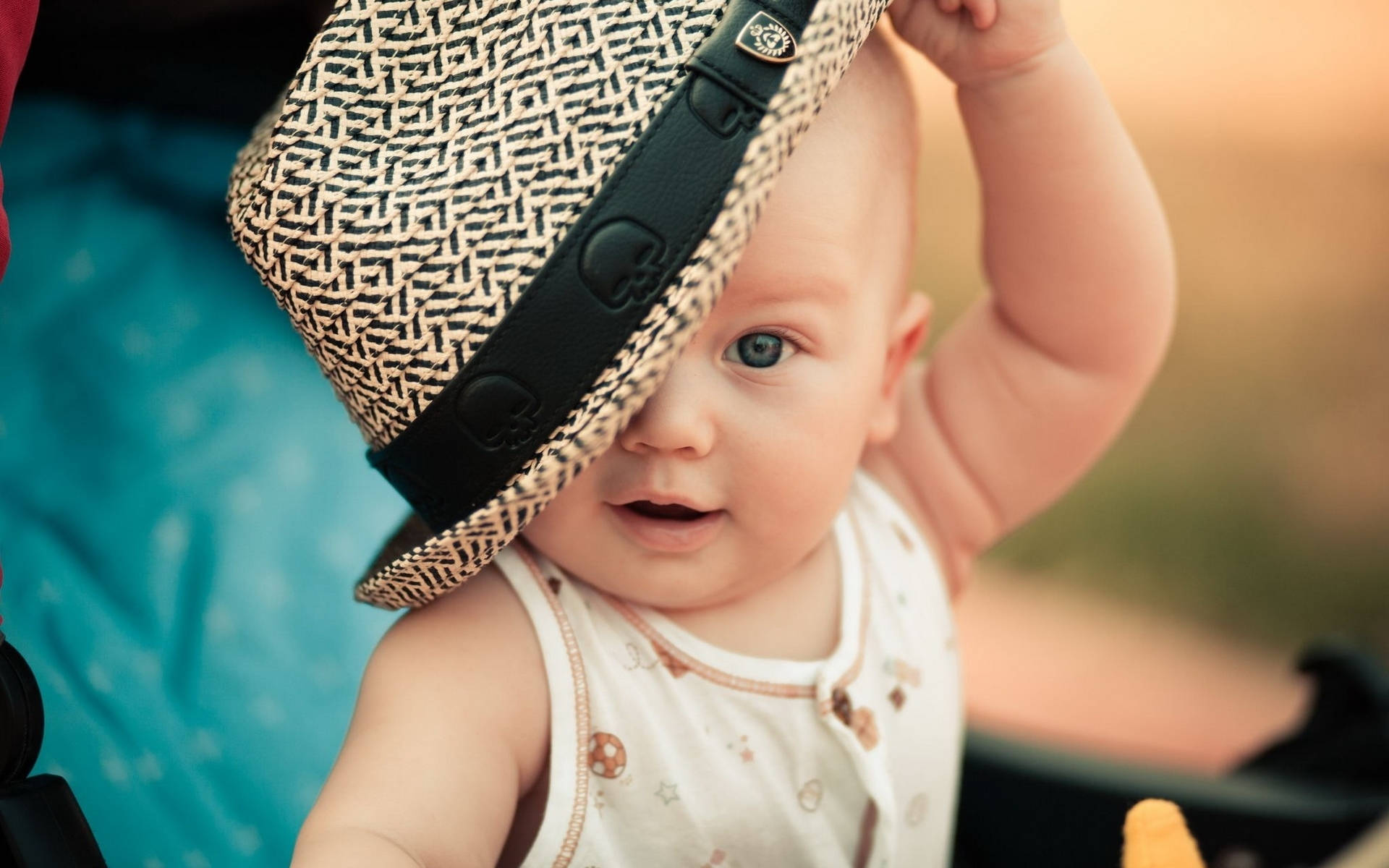 child, blue eyes, straw hat, Full HD Desktop Wallpaper