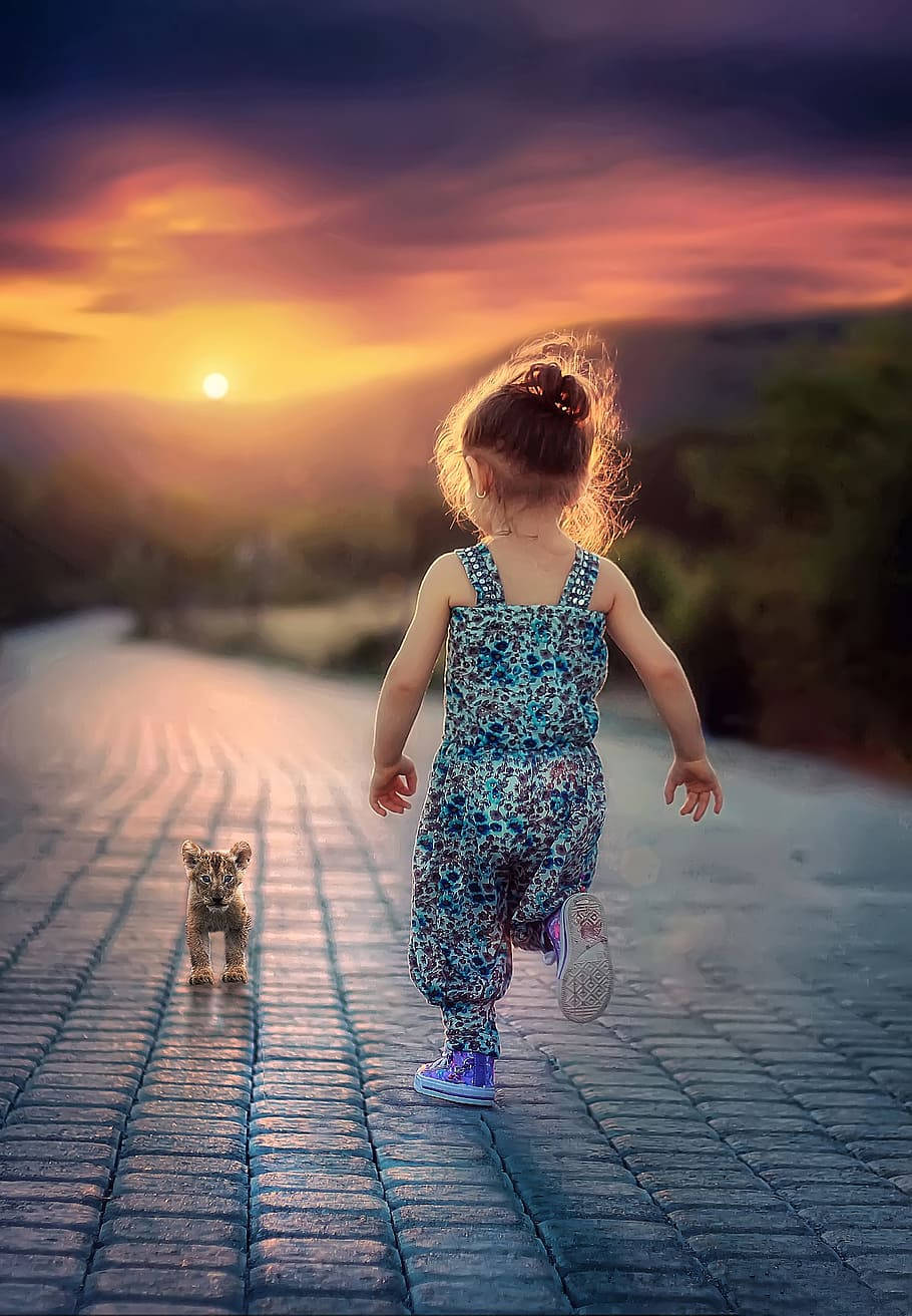 toddler, patterned overalls, cobblestone path, HD Phone Wallpaper