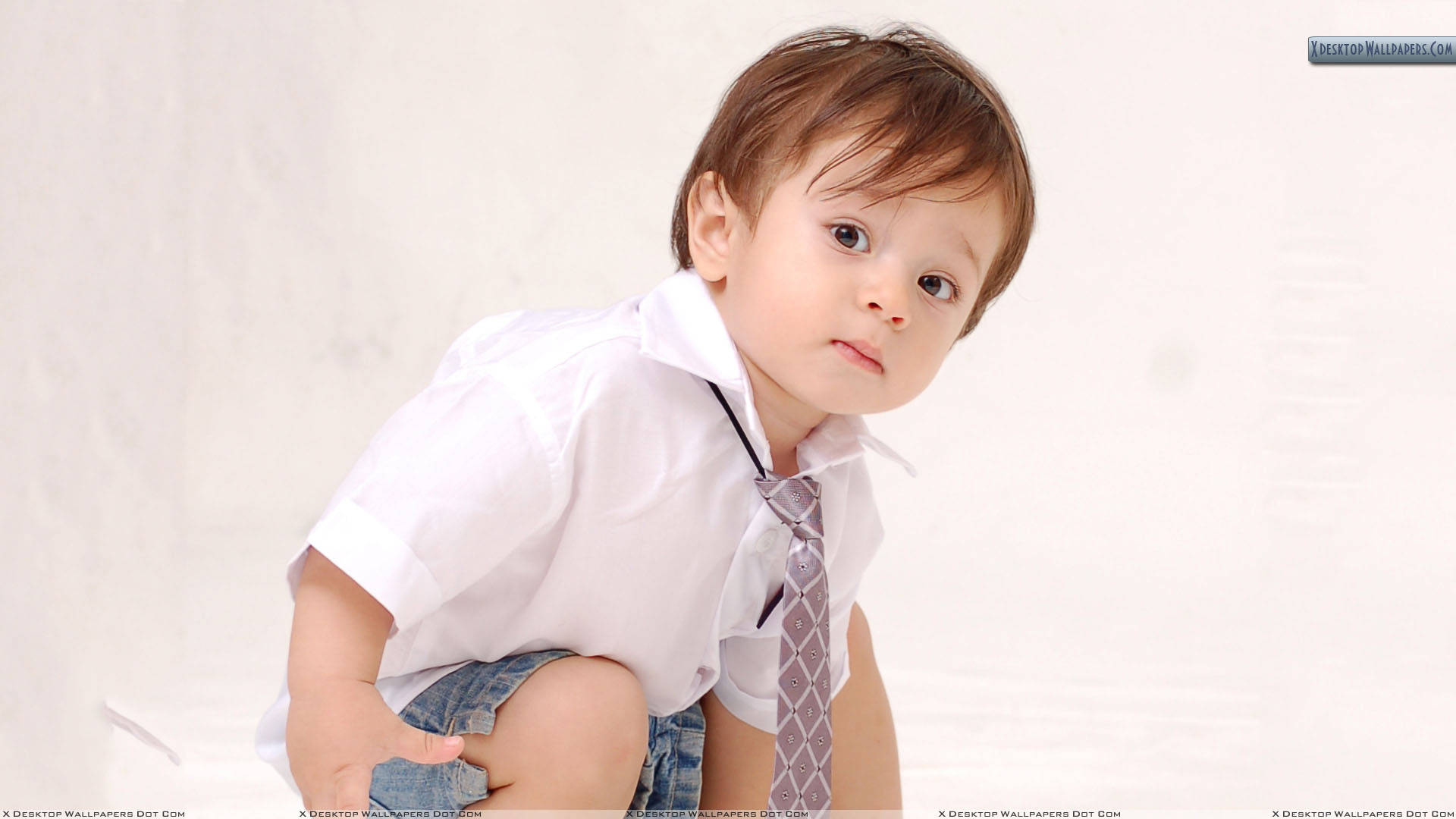 toddler, white shirt, patterned tie, Full HD Desktop Wallpaper