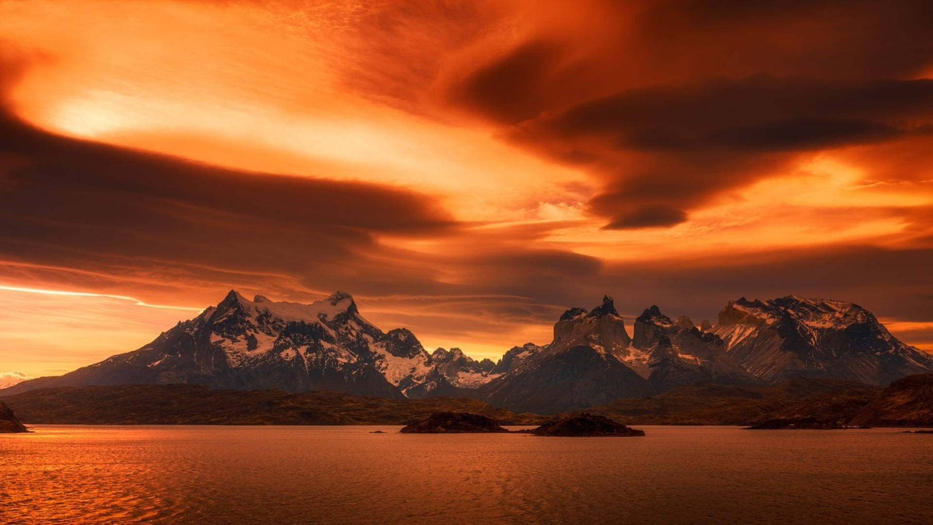 mountain in chile, sunset, snow-capped mountains, Full HD Desktop Wallpaper
