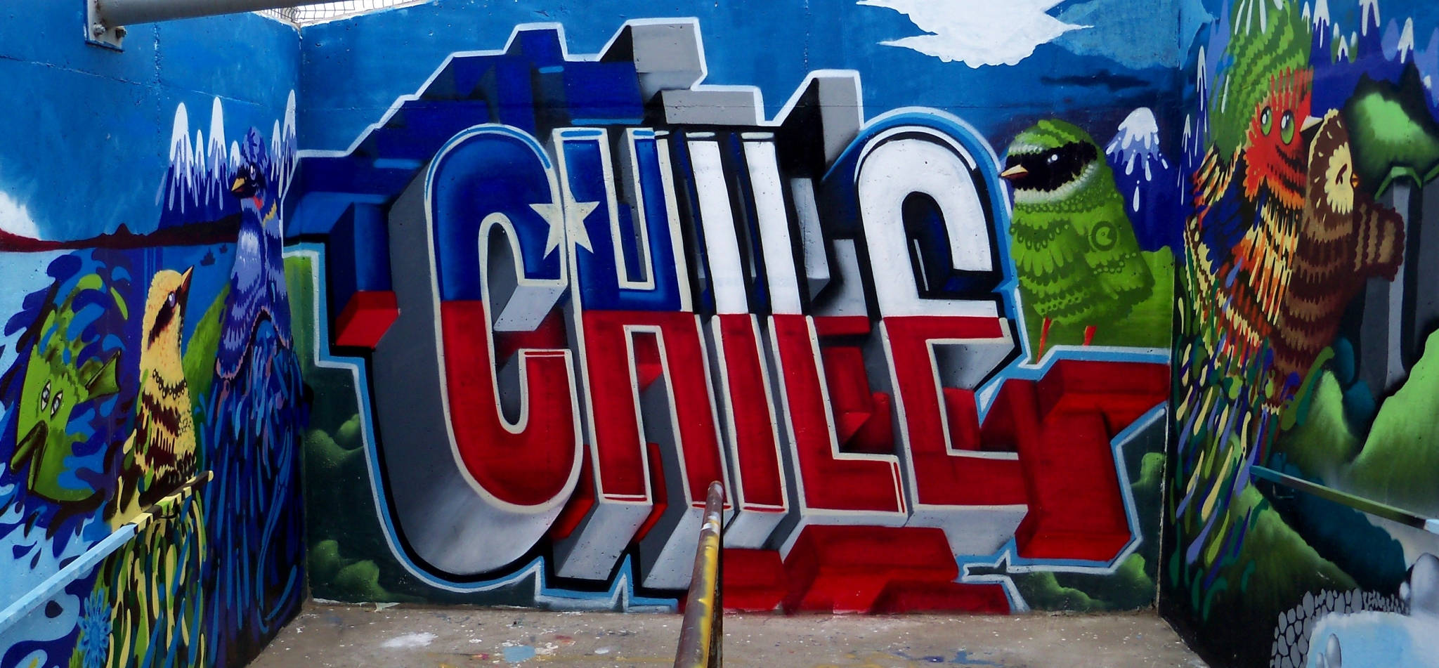 CHILE, graffiti mural, national colors, Full HD Desktop Wallpaper