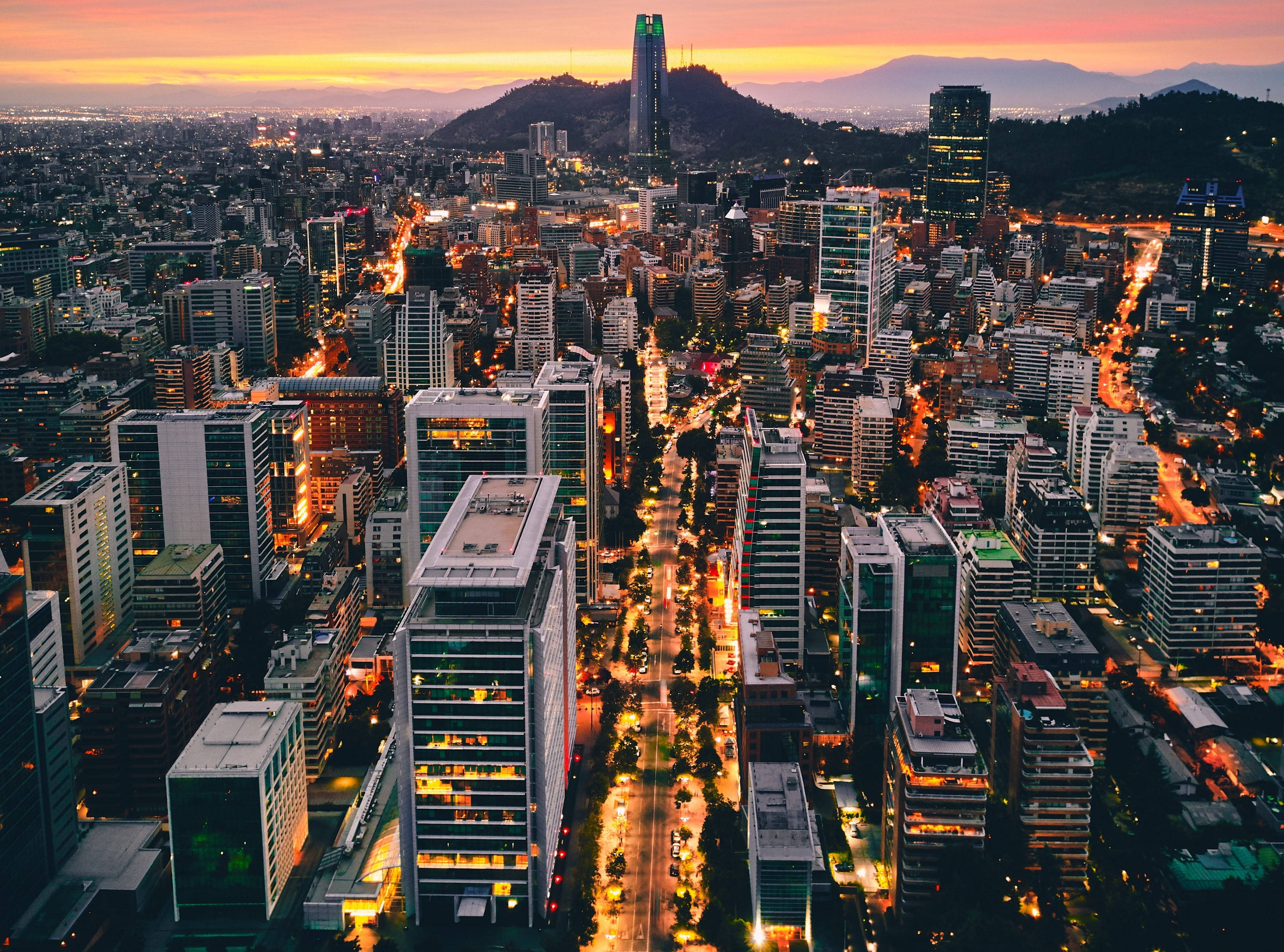 Chile, cityscape, dusk, 2K Desktop Wallpaper