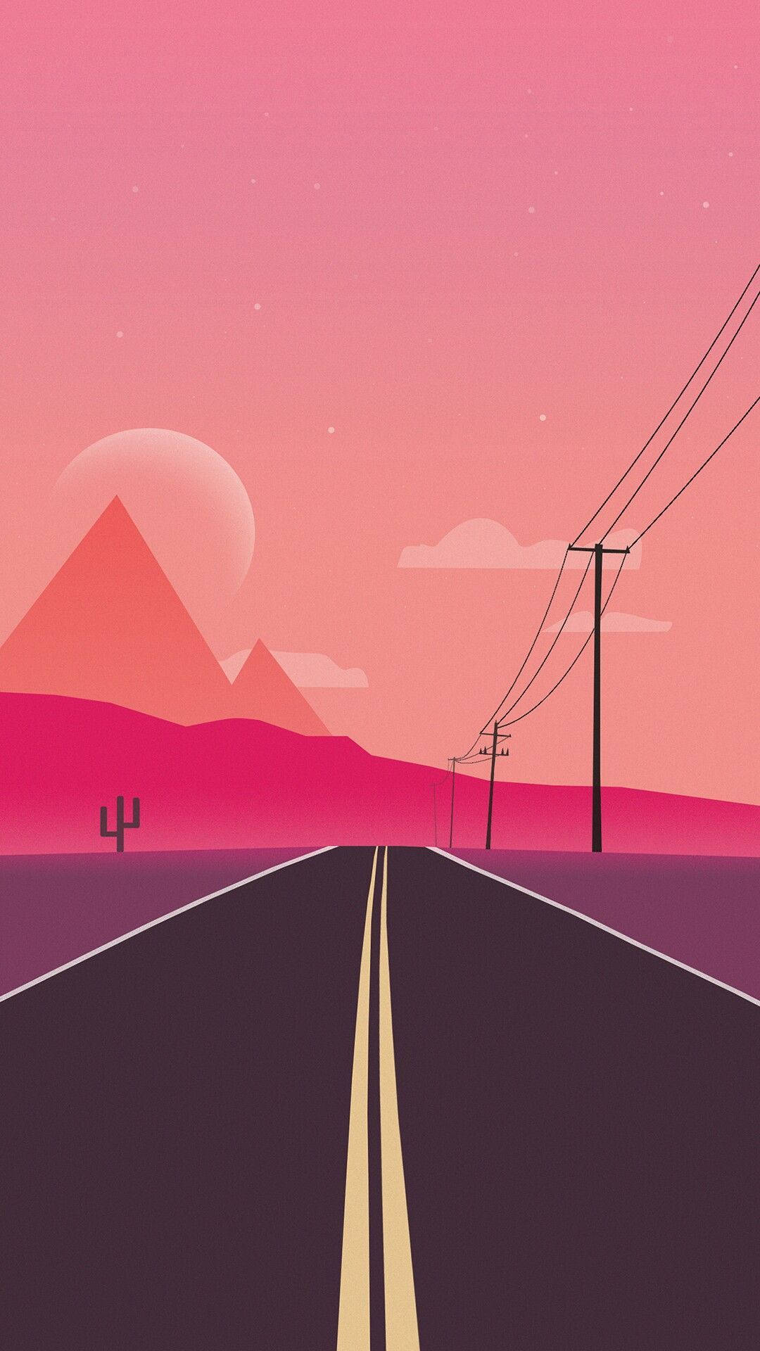 Chill 4K, pink sky, desert highway, Full HD Phone Wallpaper