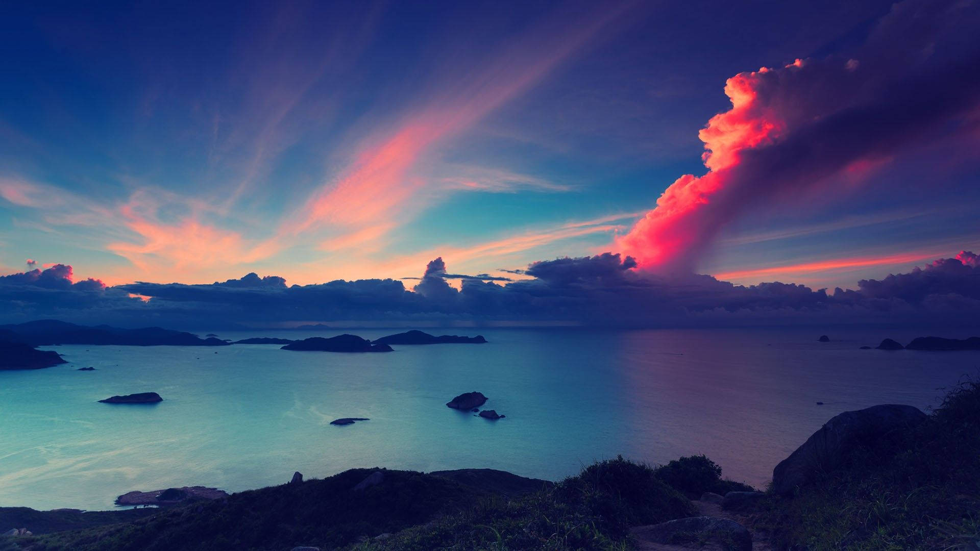 Chill 4K, pink cloud, sunset, Full HD Desktop Wallpaper