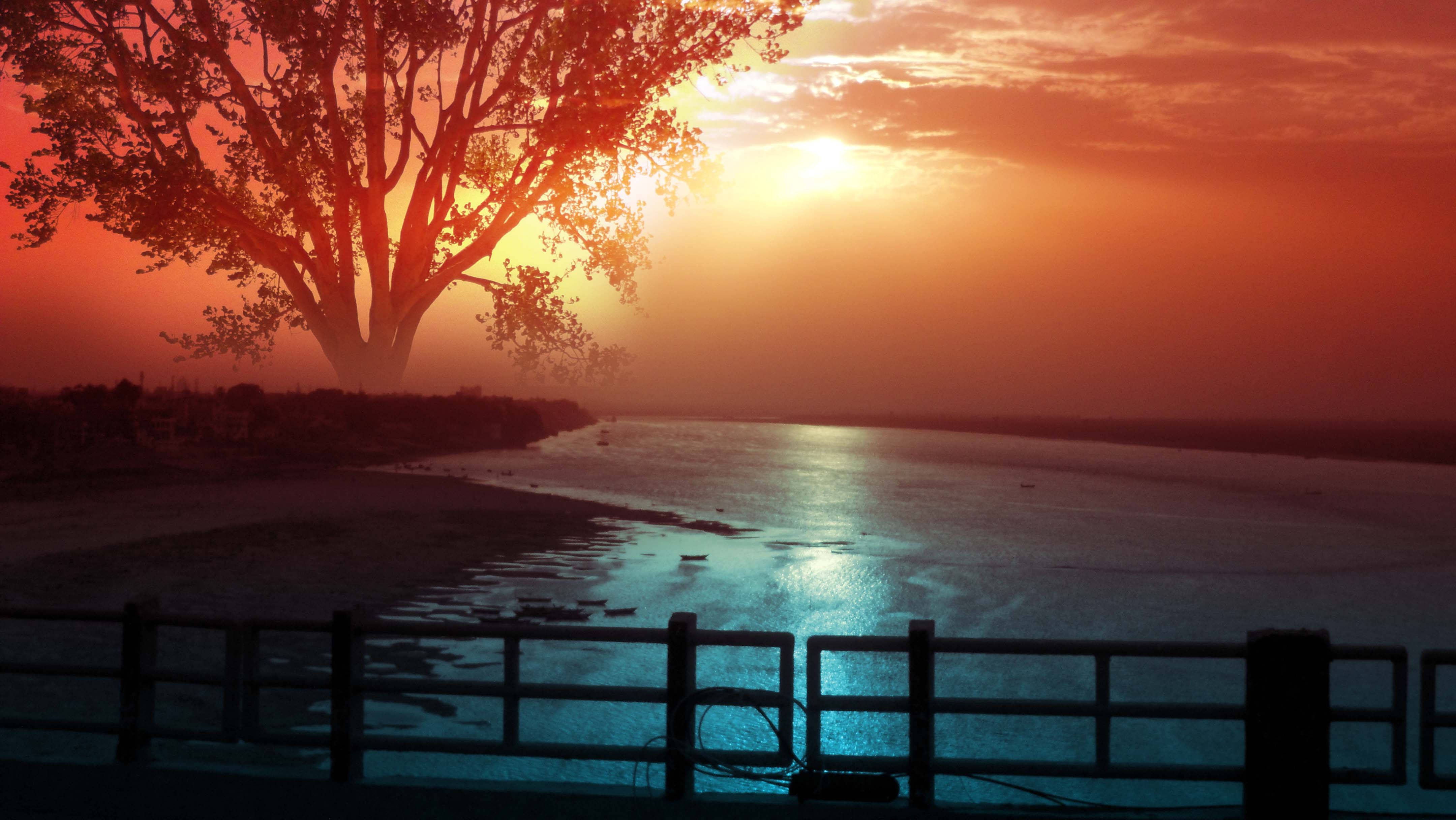 Chill 4K, red orange sky, fiery sunset, 4K Desktop Wallpaper