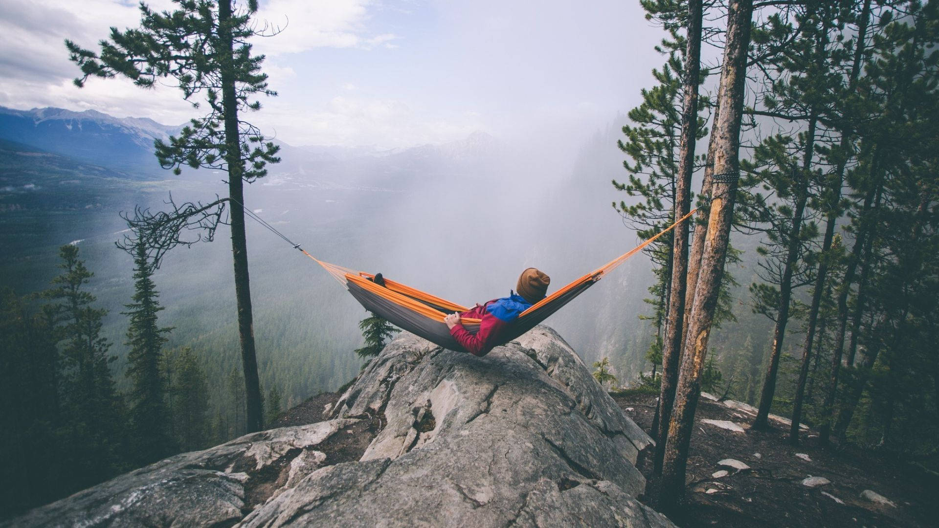 Chill 4K, mountain hammock, orange hammock, Full HD Desktop Wallpaper