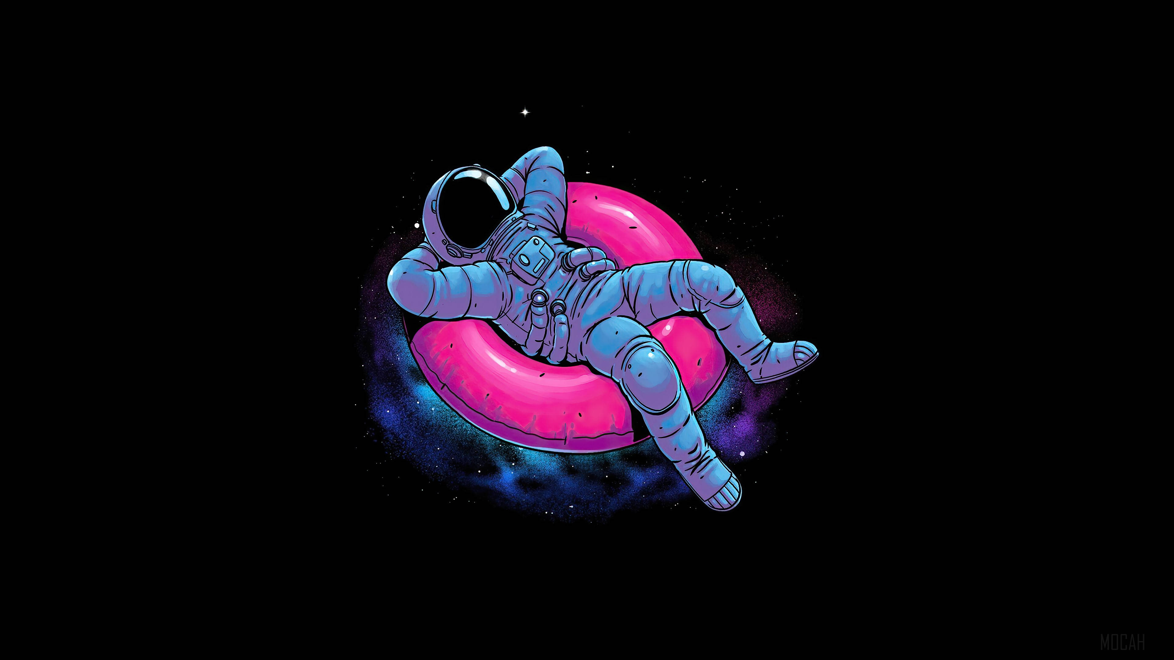 Chill 4K, astronaut, neon pink inflatable ring, 4K Desktop Wallpaper