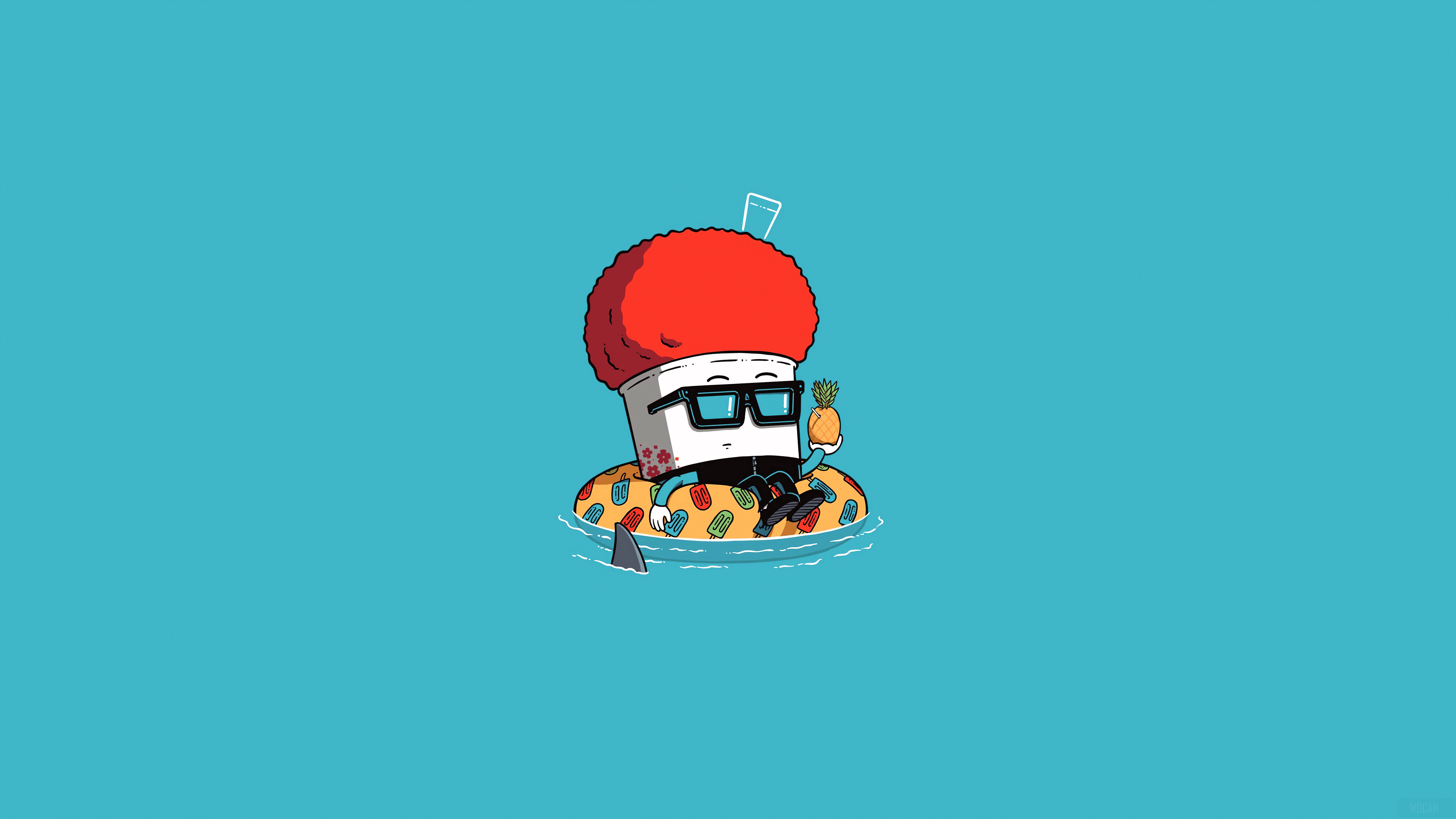 cartoon coffee cup, red afro, sunglasses, 8K Desktop Wallpaper