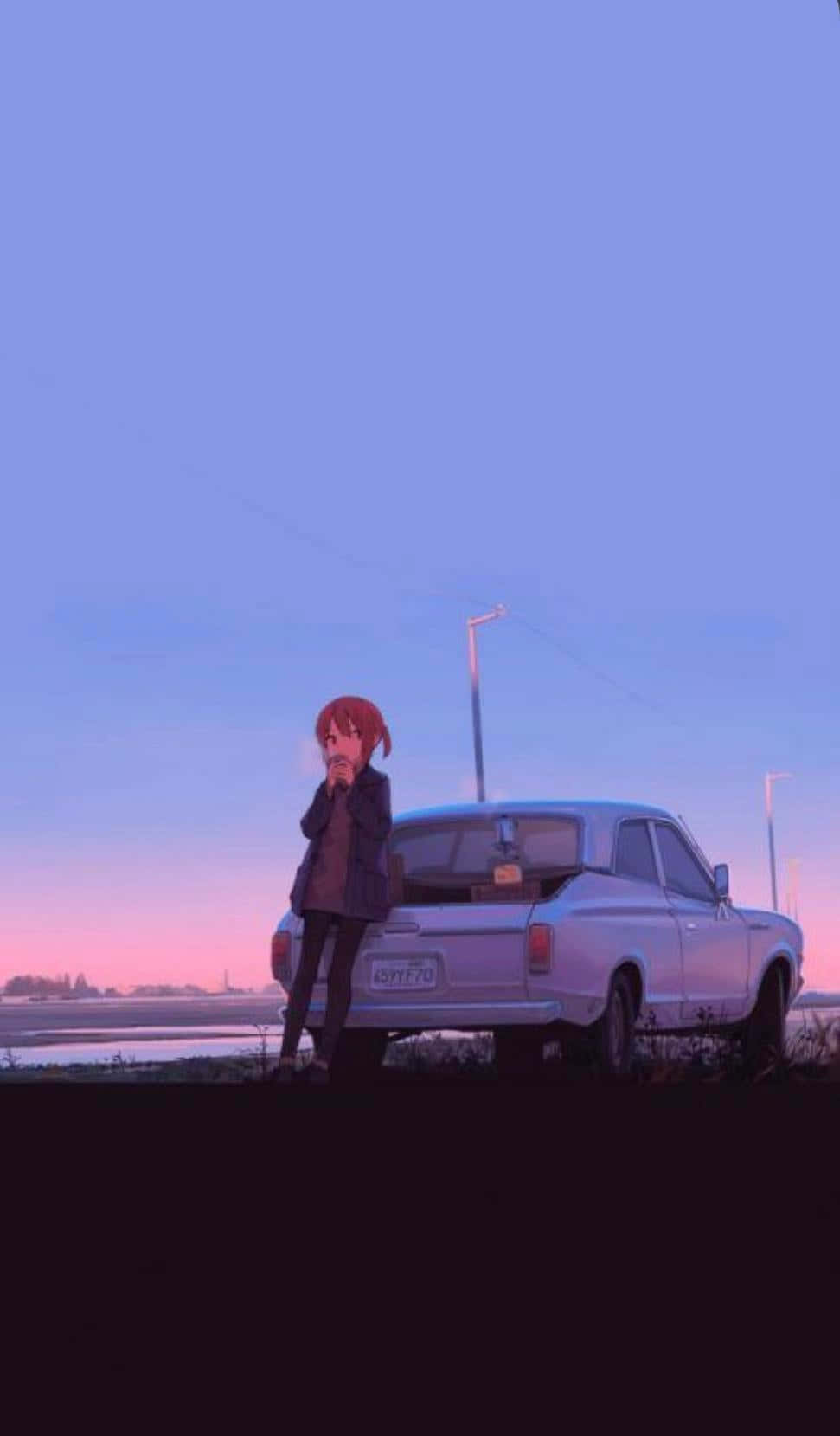 vintage white car, twilight sky, pink and blue hues, HD Phone Wallpaper