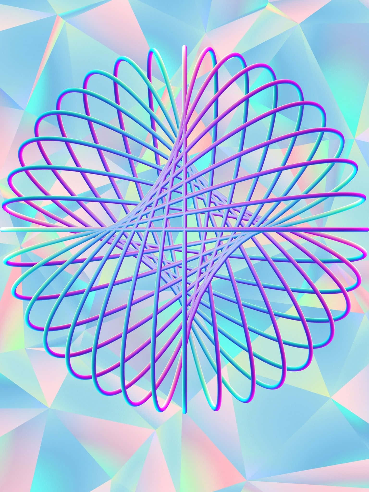glowing intertwined purple and cyan ribbons, symmetrical spiral, pastel geometric background, Full HD Phone Wallpaper