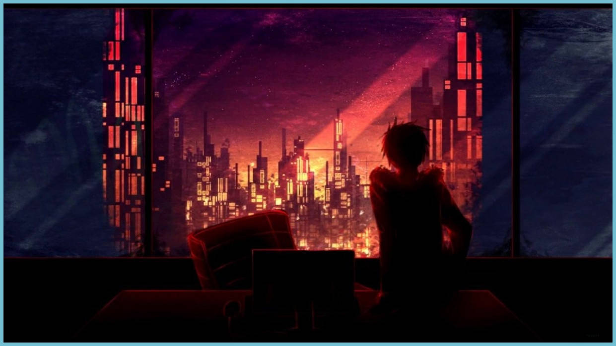 futuristic cityscape, glowing, fiery red, SD Desktop Wallpaper