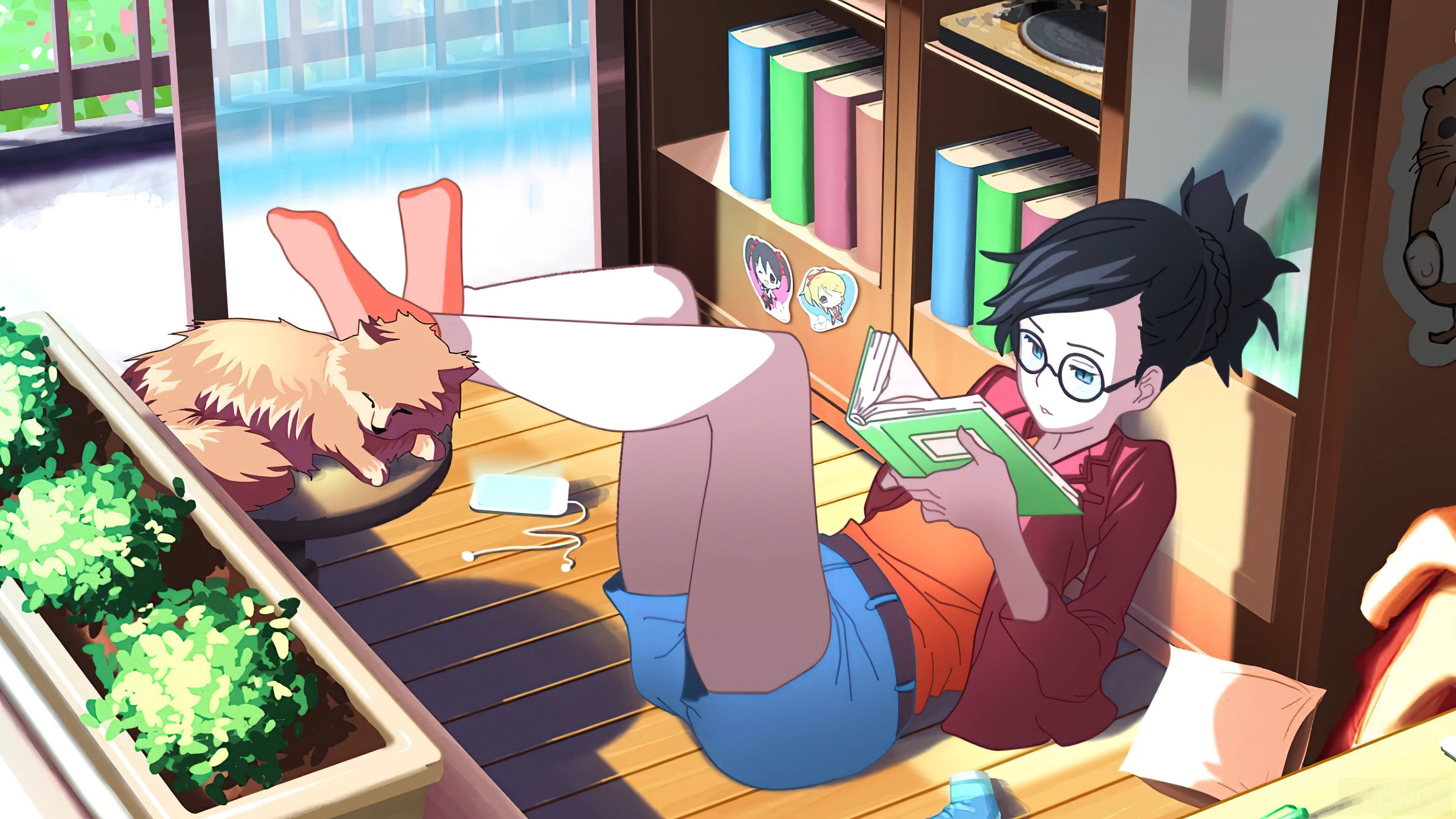 Chill Anime, anime girl, glasses, 4K Desktop Wallpaper