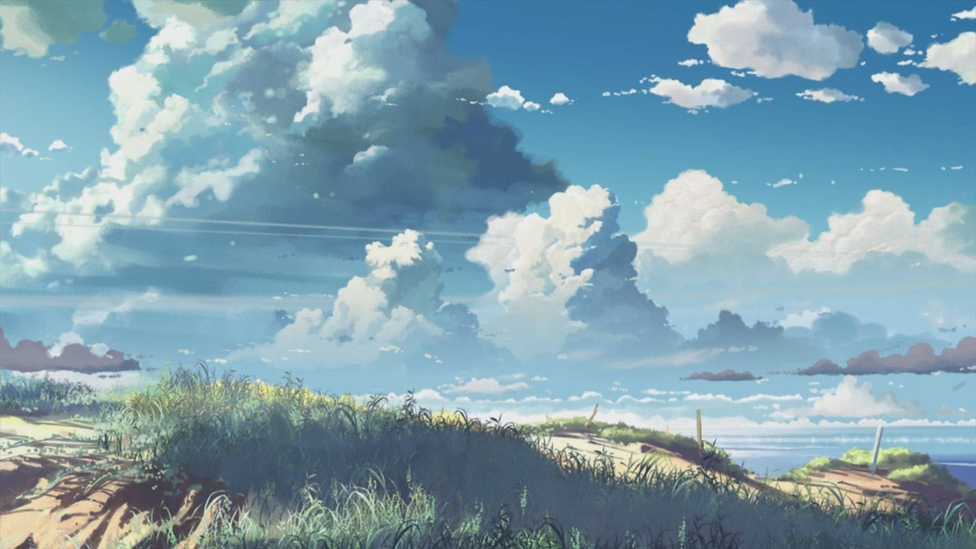 Chill Anime, Natural Bright Sky, grassy dune, Full HD Desktop Wallpaper