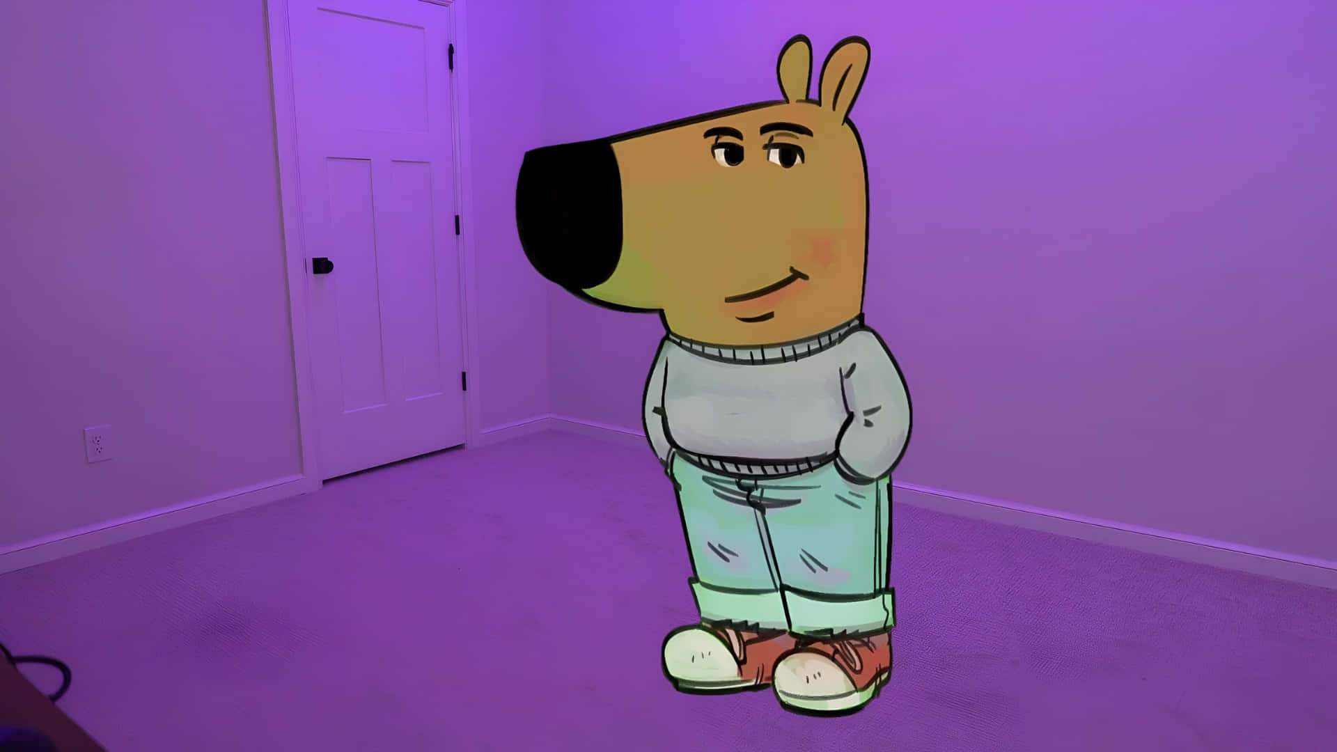 Chill Guy, cartoon dog character, sweater and pants, Full HD Desktop Wallpaper