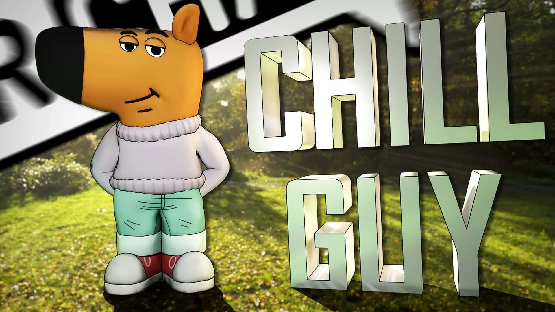 Chill Guy, cartoon dog character, sweater and shorts, Full HD Desktop Wallpaper