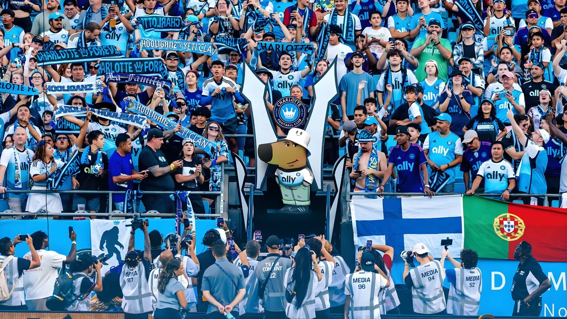 Chill Guy, soccer fans, blue and white jerseys, Full HD Desktop Wallpaper