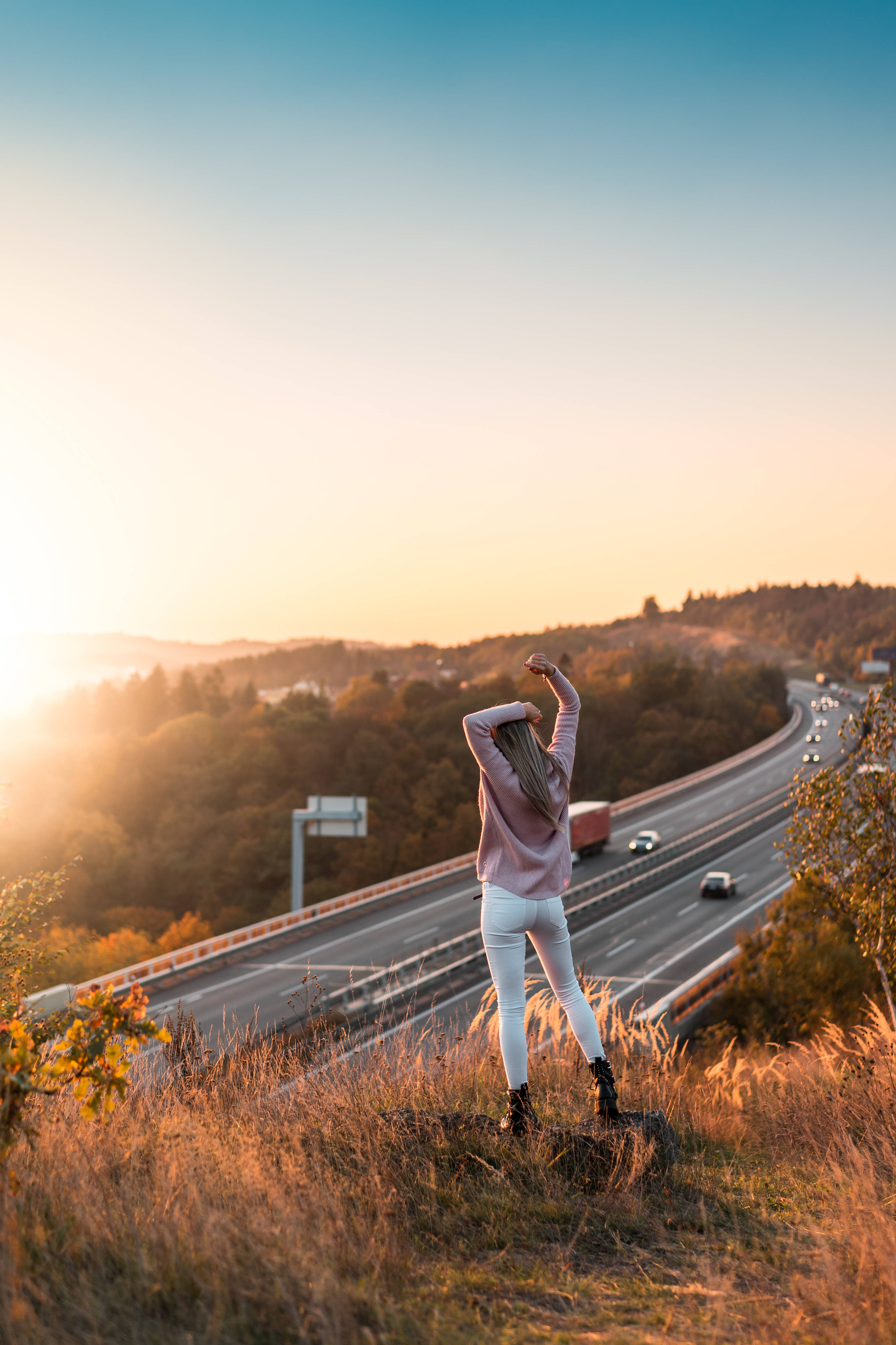 Chill iPhone, woman, sunset, 4K Phone Wallpaper
