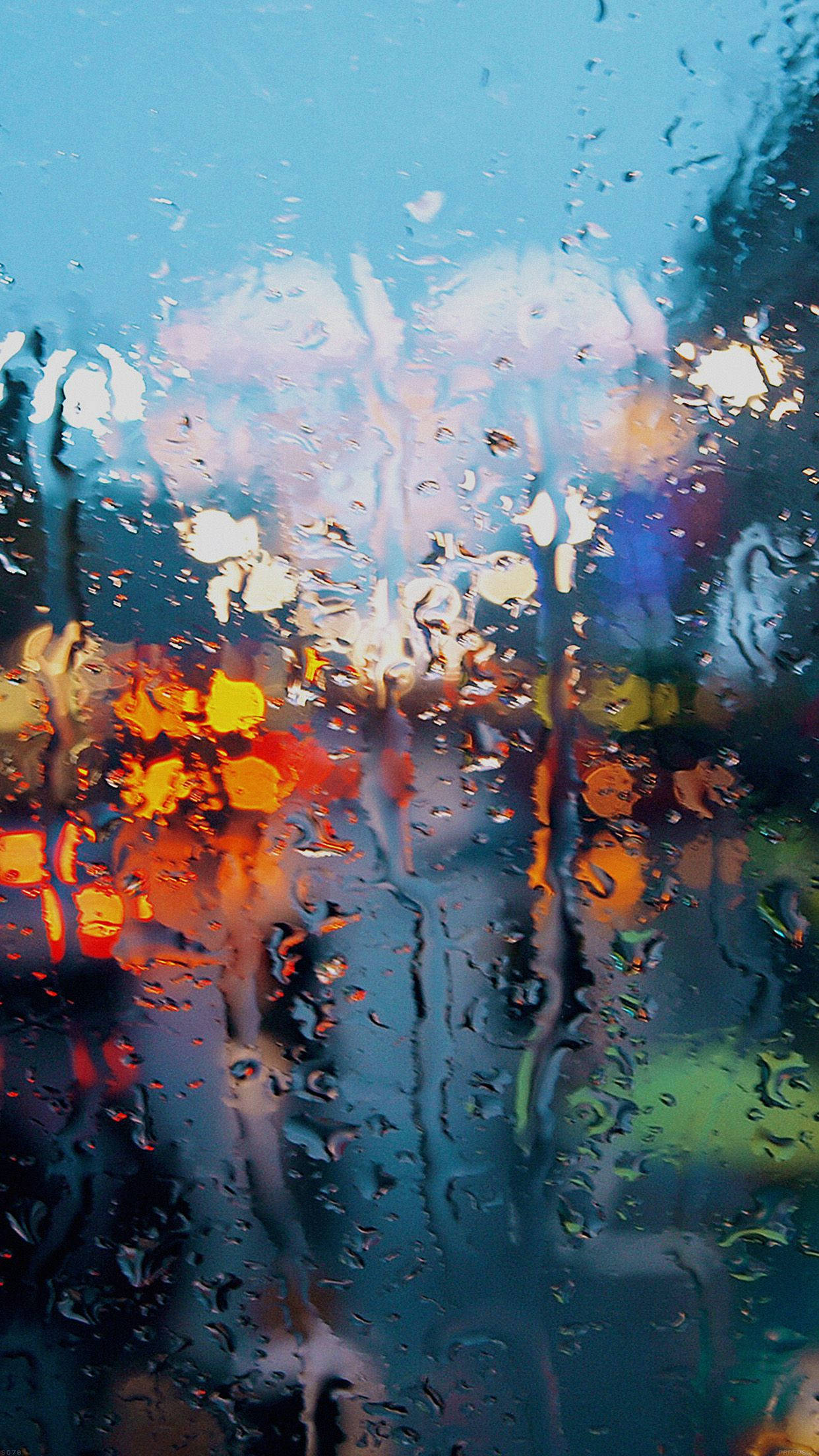 raindrops, window, vibrant city lights, Full HD Phone Wallpaper