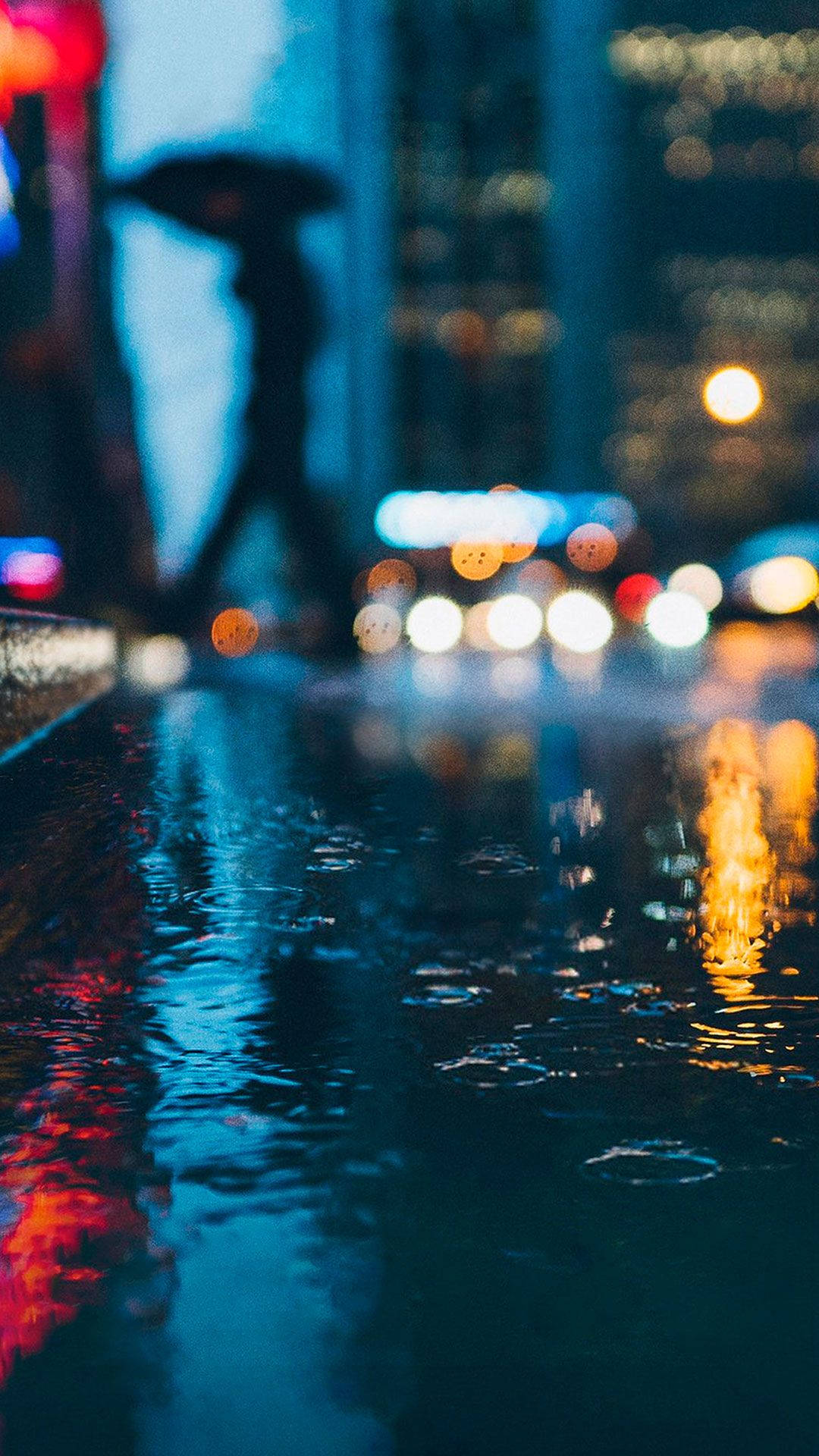 iPhone, rainy night cityscape, blurred lights, Full HD Phone Wallpaper