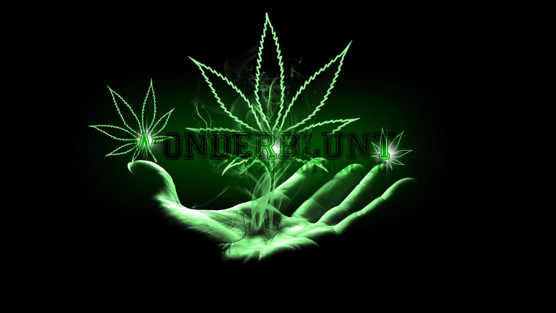 Chill Stoner, glowing green hand, radiant cannabis plant, Full HD Desktop Wallpaper
