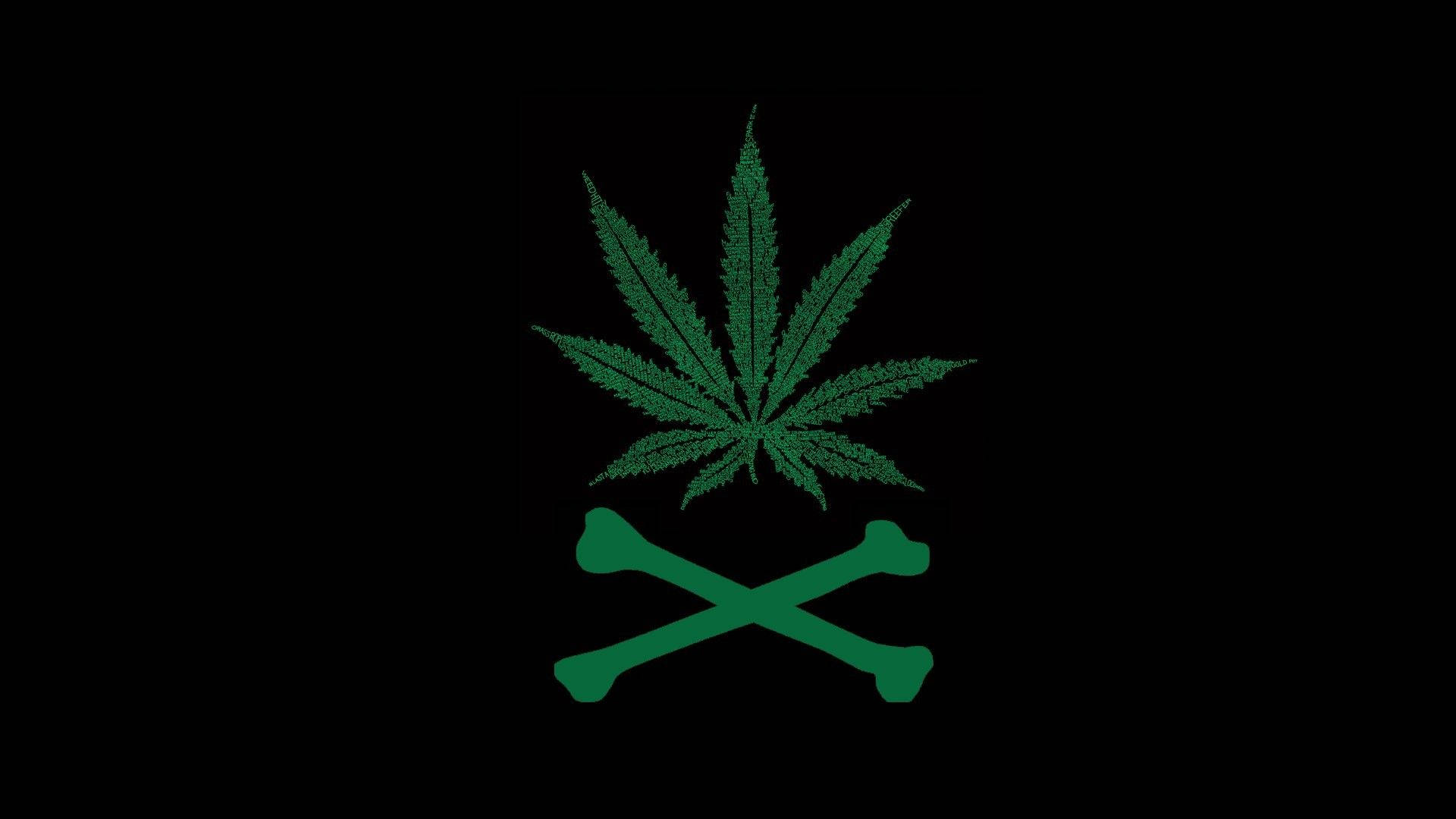 Chill Stoner, glowing green cannabis leaf, crossed bones, Full HD Desktop Wallpaper