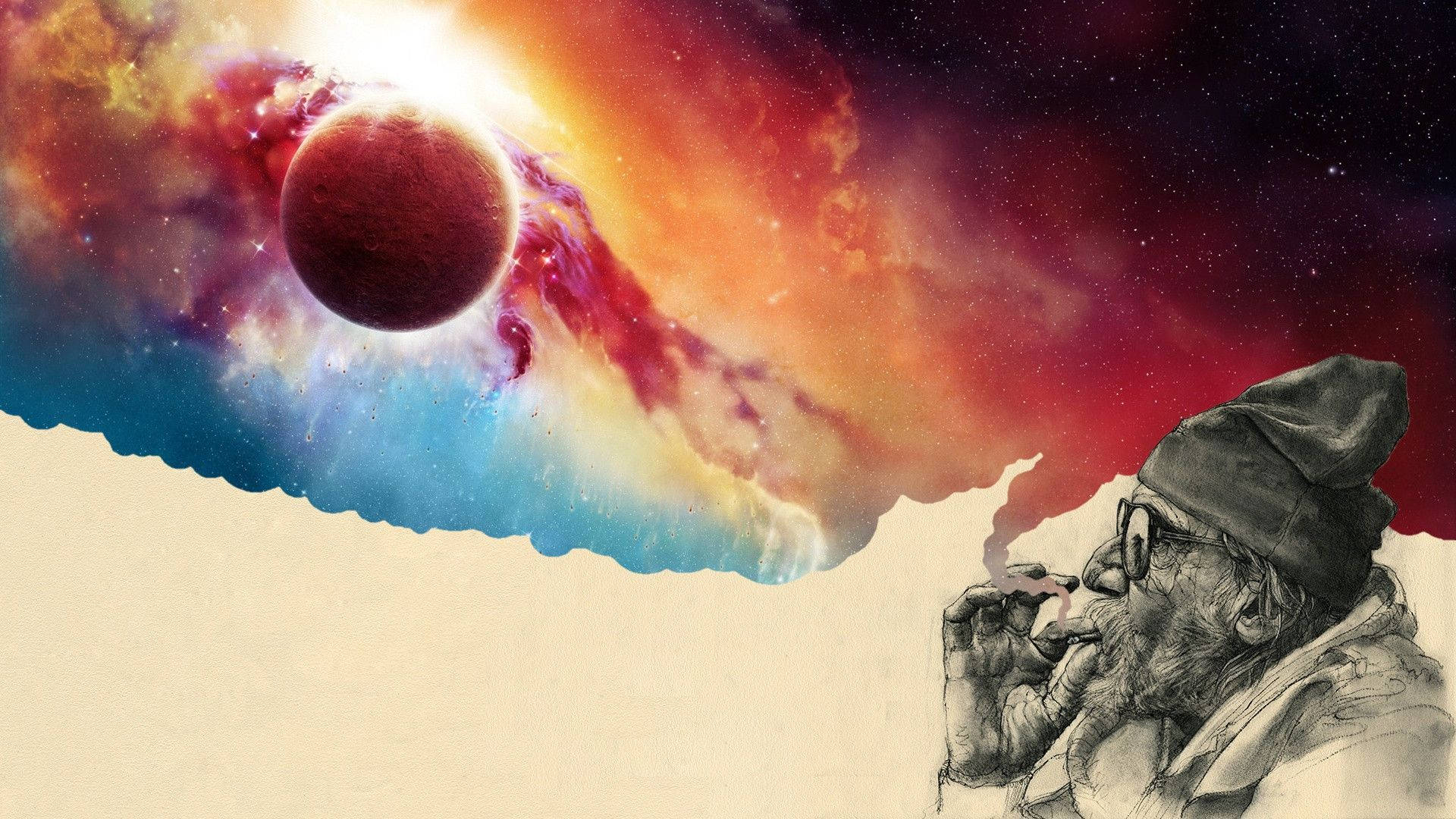 Chill Stoner, old man, beanie, Full HD Desktop Wallpaper