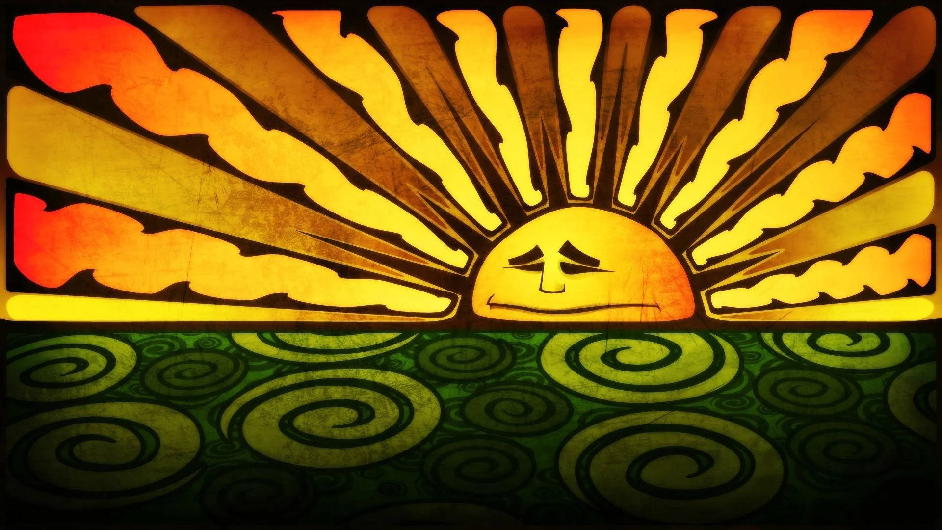 Chill Stoner Sun, sad face, warm rays, Full HD Desktop Wallpaper